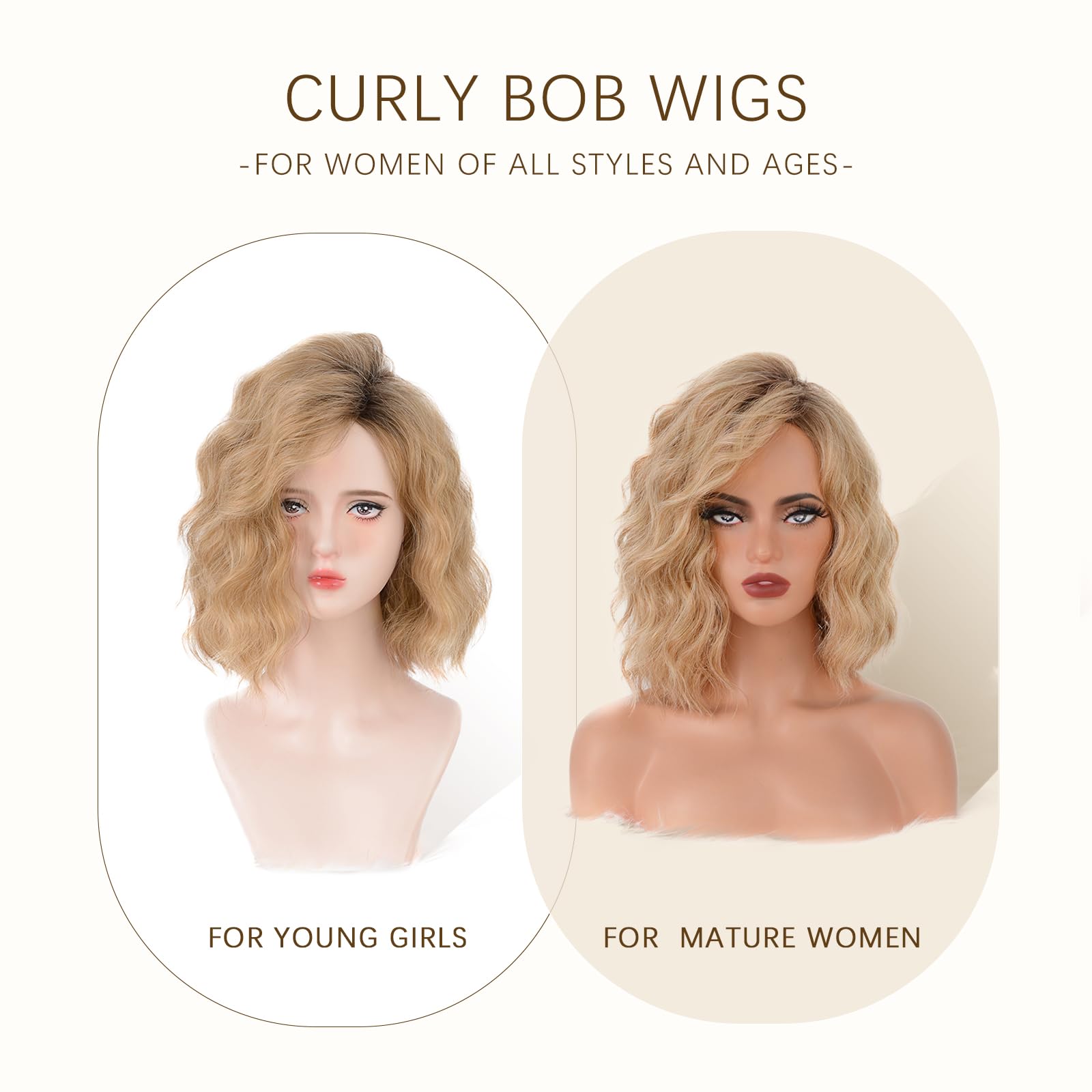 Aida ble Short Ombre Ash Blonde Wavy Wigs for Women 14 Inch Shoulder Length Curly Wavy Bob Wig Synthetic Natural Hair Wig for Daily Party Use (Ash Blonde, 14 inch)