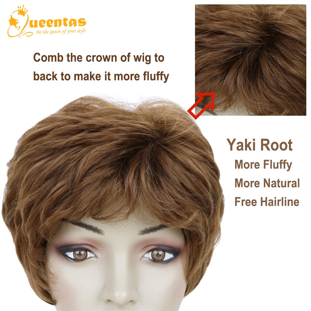 8" Layered Pixie Cut Synthetic Wig for Women Blonde Mixed Brown with Roots