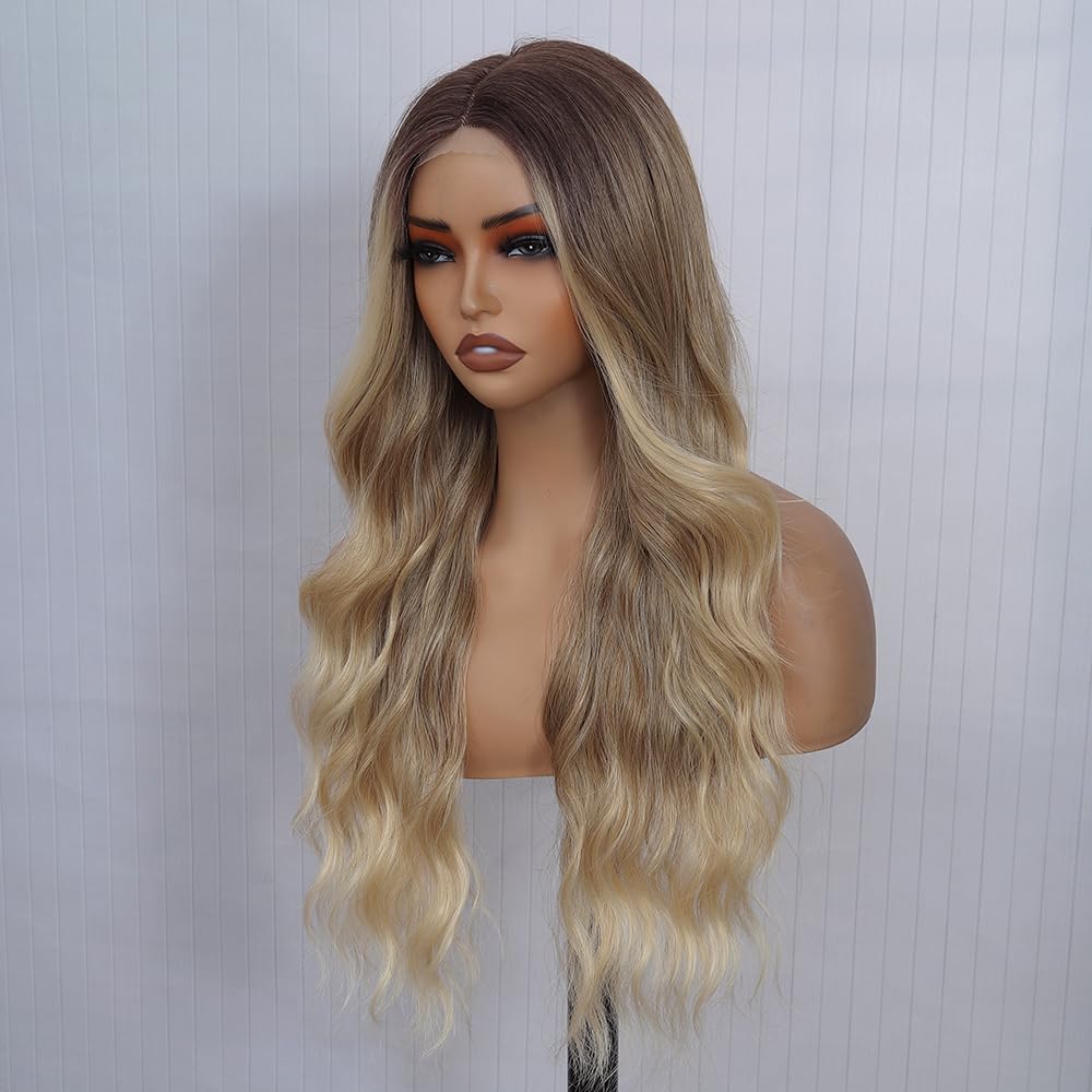 HMHIFI Blonde Wig for Women,26 Inch Long Wavy Curly Middle Part Hair