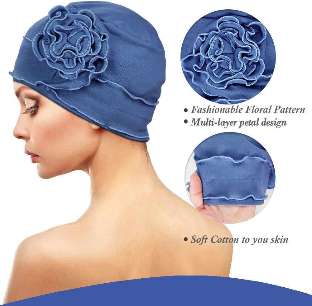 AIPESL 4 Pieces Cotton Chemo Turban Headwear, Soft Cancer Headwear Elastic Cancer Cap for Women with Hair Loss