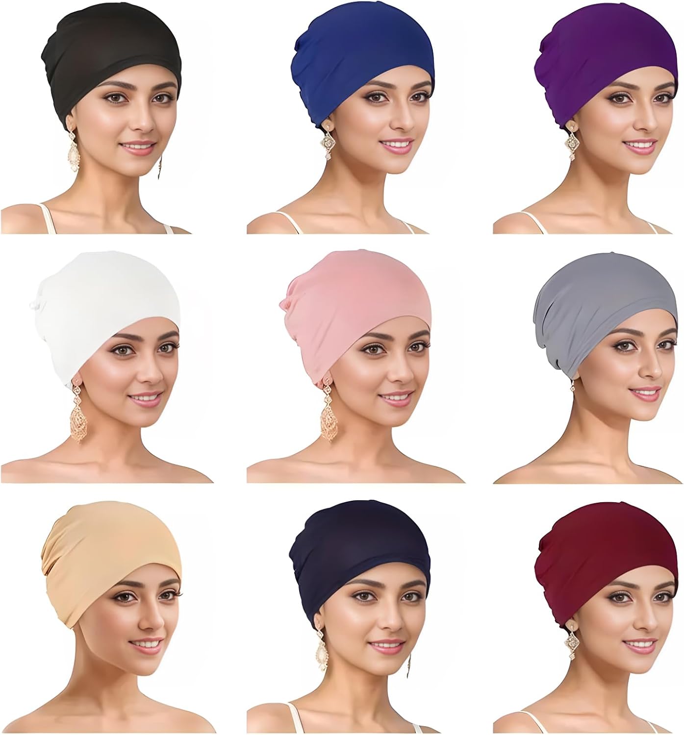 Cmonie 9-12 Pcs Solid Women Chemo Hat Stretchy Turban Beanie
