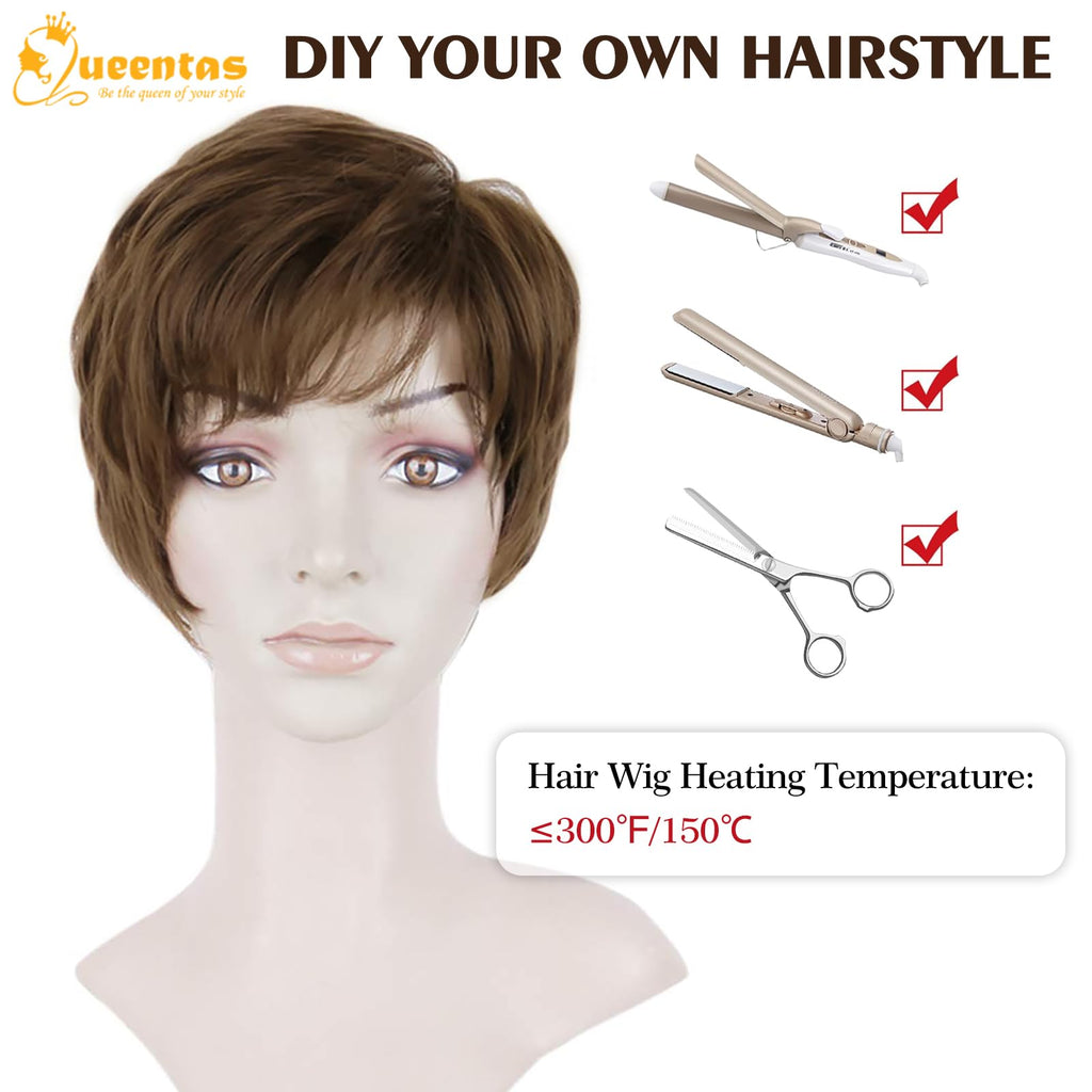 8" Layered Pixie Cut Synthetic Wig for Women Blonde Mixed Brown with Roots