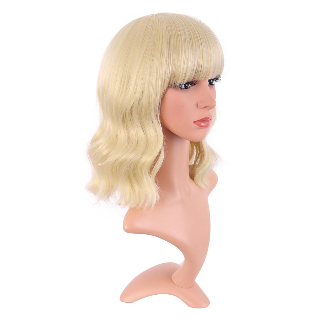 MapofBeauty 14 Inch Short Curly Women Flat Bangs Bob Wig, Black