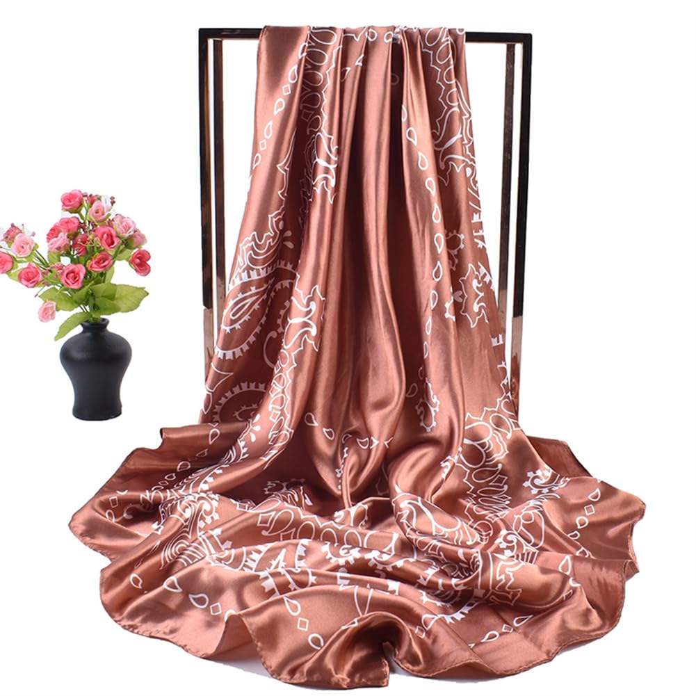 4Pcs Silk Head Scarves for Women Satin Hair Scarf 35”Large Square Bandana Silk Like Neck Scarf Shawl