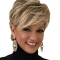 8" Layered Pixie Cut Synthetic Wig for Women Blonde Mixed Brown with Roots