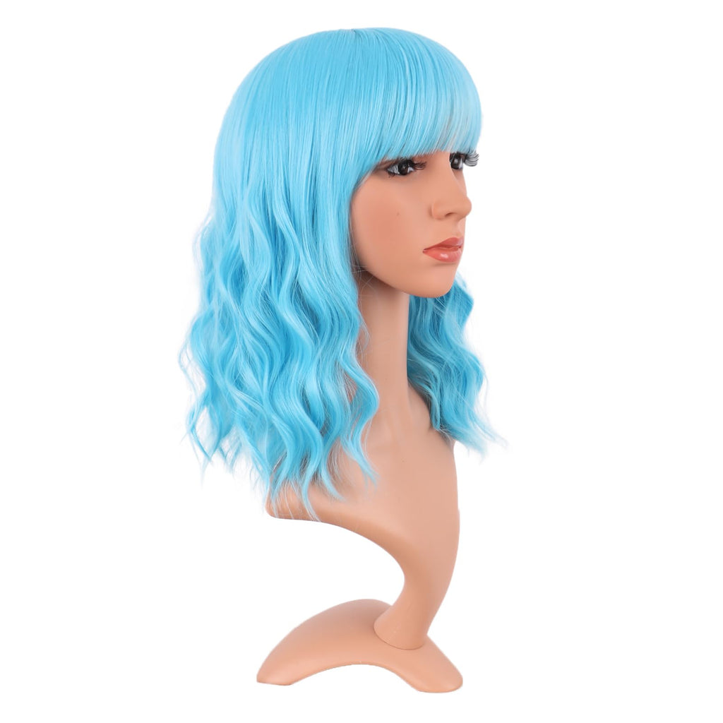 MapofBeauty 14 Inch Short Curly Women Flat Bangs Bob Wig, Black