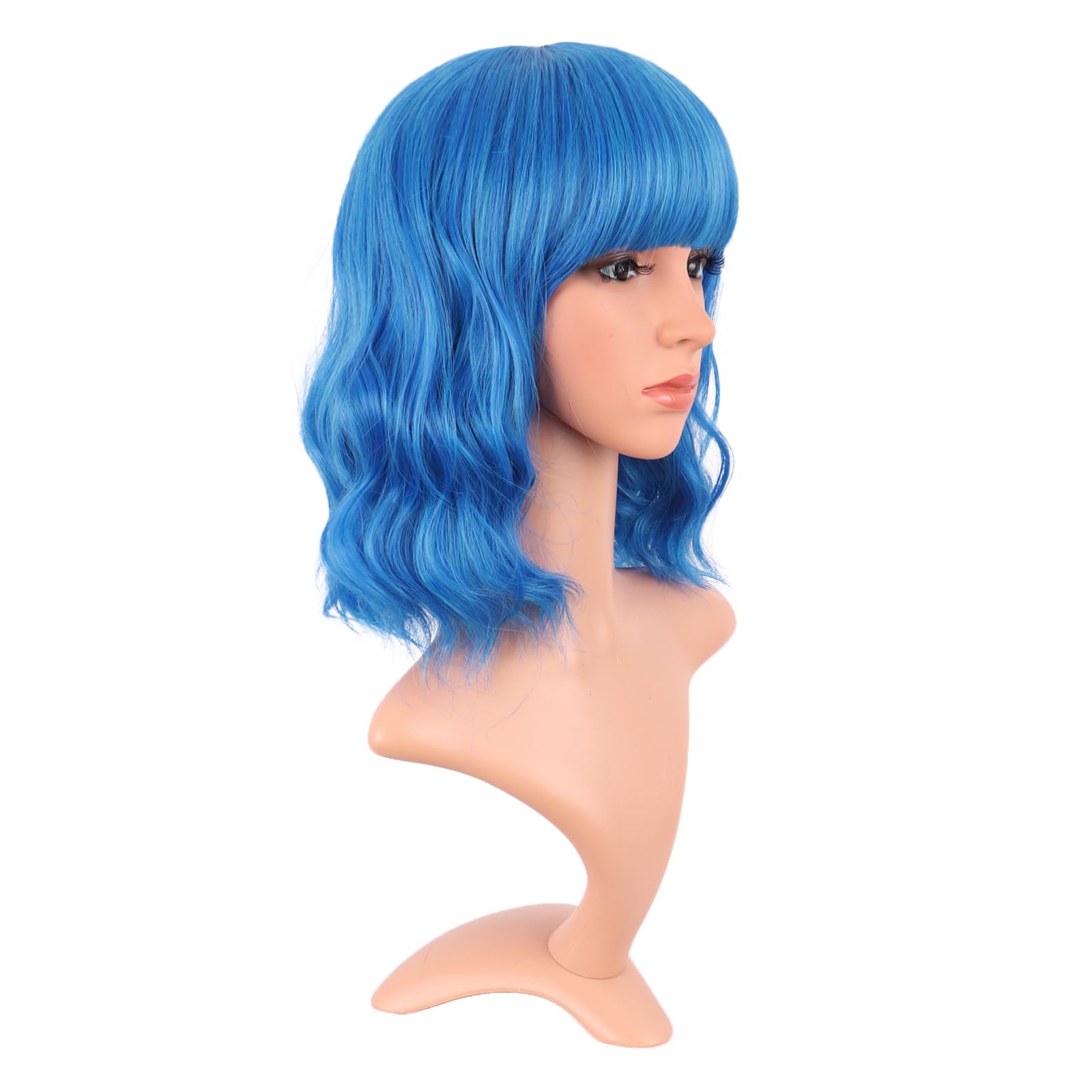 MapofBeauty 14 Inch Short Curly Women Flat Bangs Bob Wig, Black