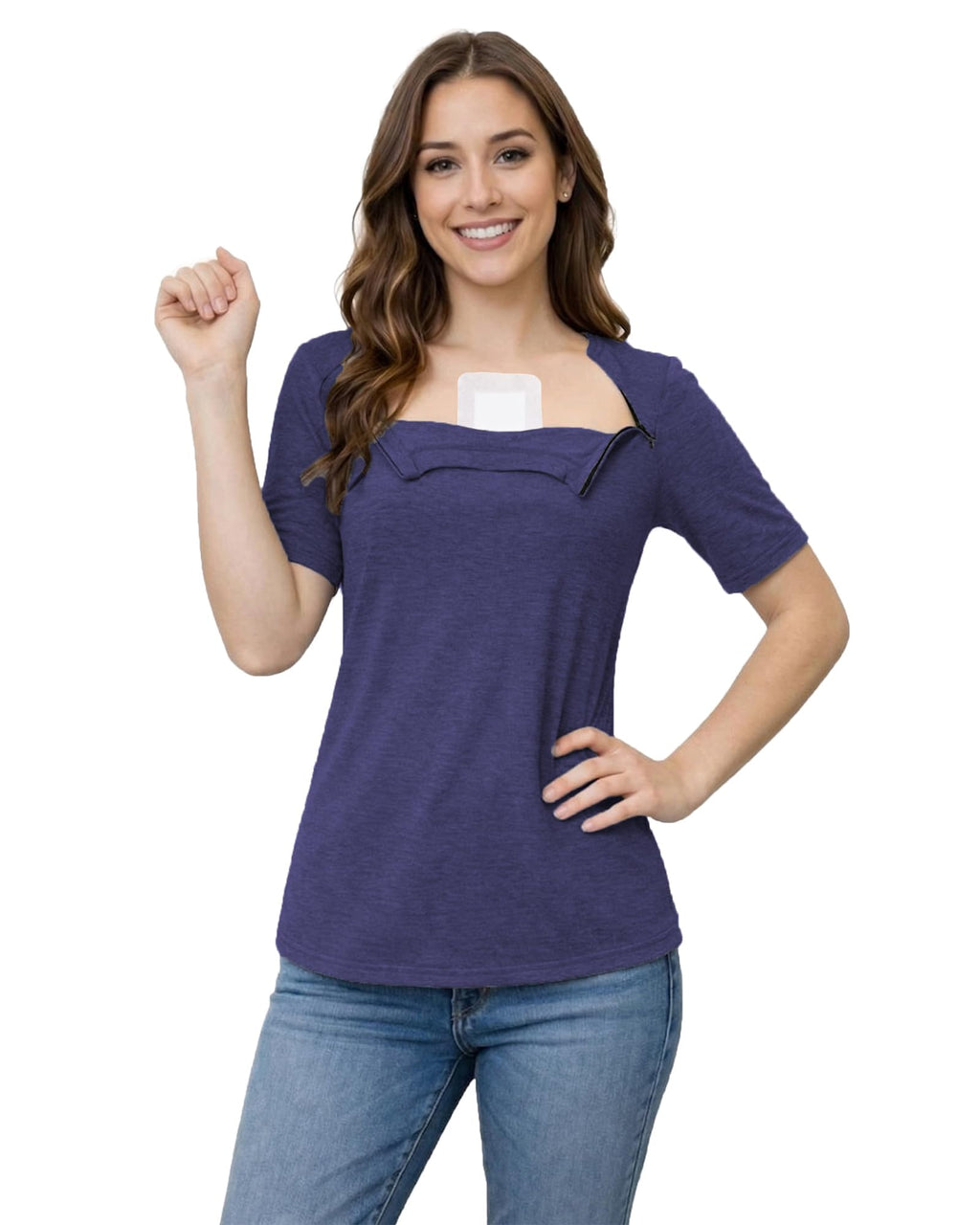Youdiao Chemo Shirts for Port Access Women Post Shoulder Surgery Shirts with 2 Hidden Side Zippers Short Sleeve Tear Away Top