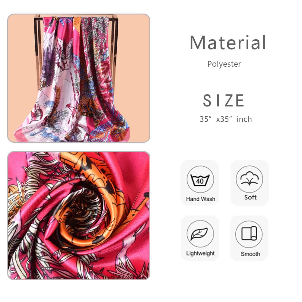 4Pcs Silk Head Scarves for Women Satin Hair Scarf 35”Large Square Bandana Silk Like Neck Scarf Shawl