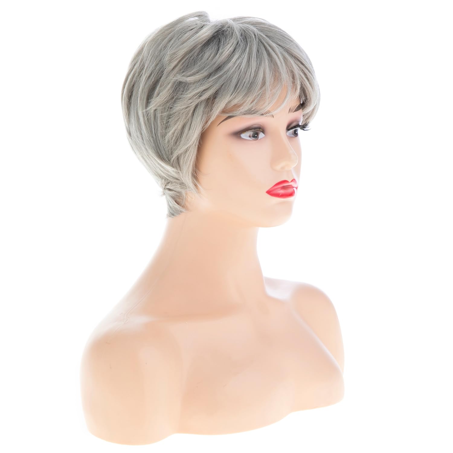Women Short Pixie Cut Wig Synthetic Layered Cosplay Hair,Brown