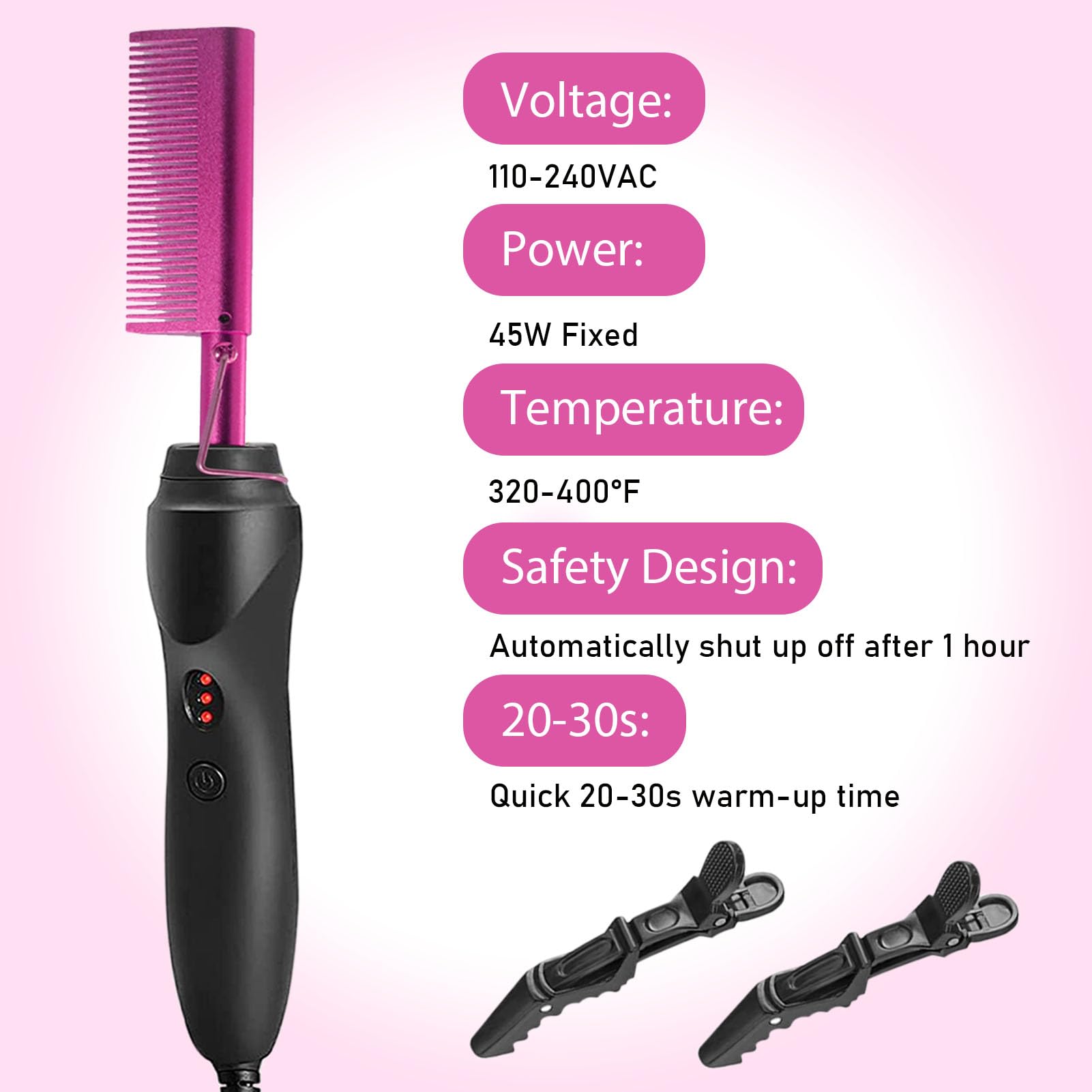 Electric Hot Comb Hair Straightener, Deluxe Electrical Straightening Comb Curling Iron for Natural Black Wigs, Hot Comb Electric for Wigs Pressing Combs with Wig Glue Melting Spray Hair Wax Stick