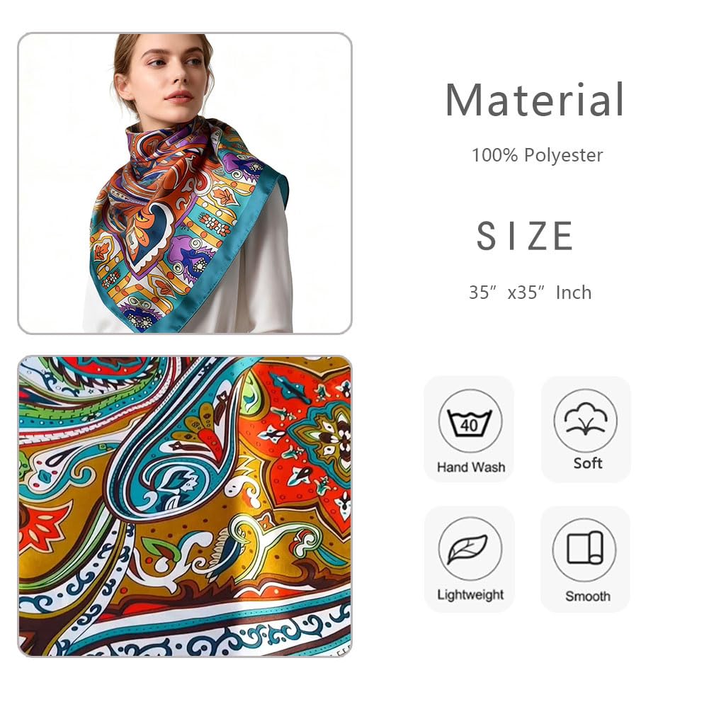 4Pcs Silk Head Scarves for Women Satin Hair Scarf 35”Large Square Bandana Silk Like Neck Scarf Shawl