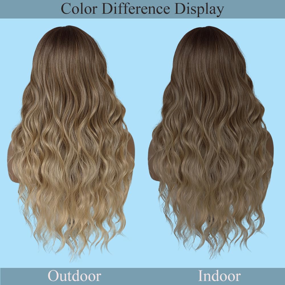 HMHIFI Blonde Wig for Women,26 Inch Long Wavy Curly Middle Part Hair