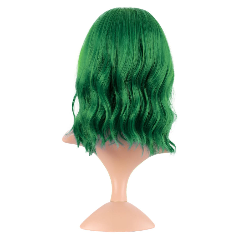 MapofBeauty 14 Inch Short Curly Women Flat Bangs Bob Wig, Black