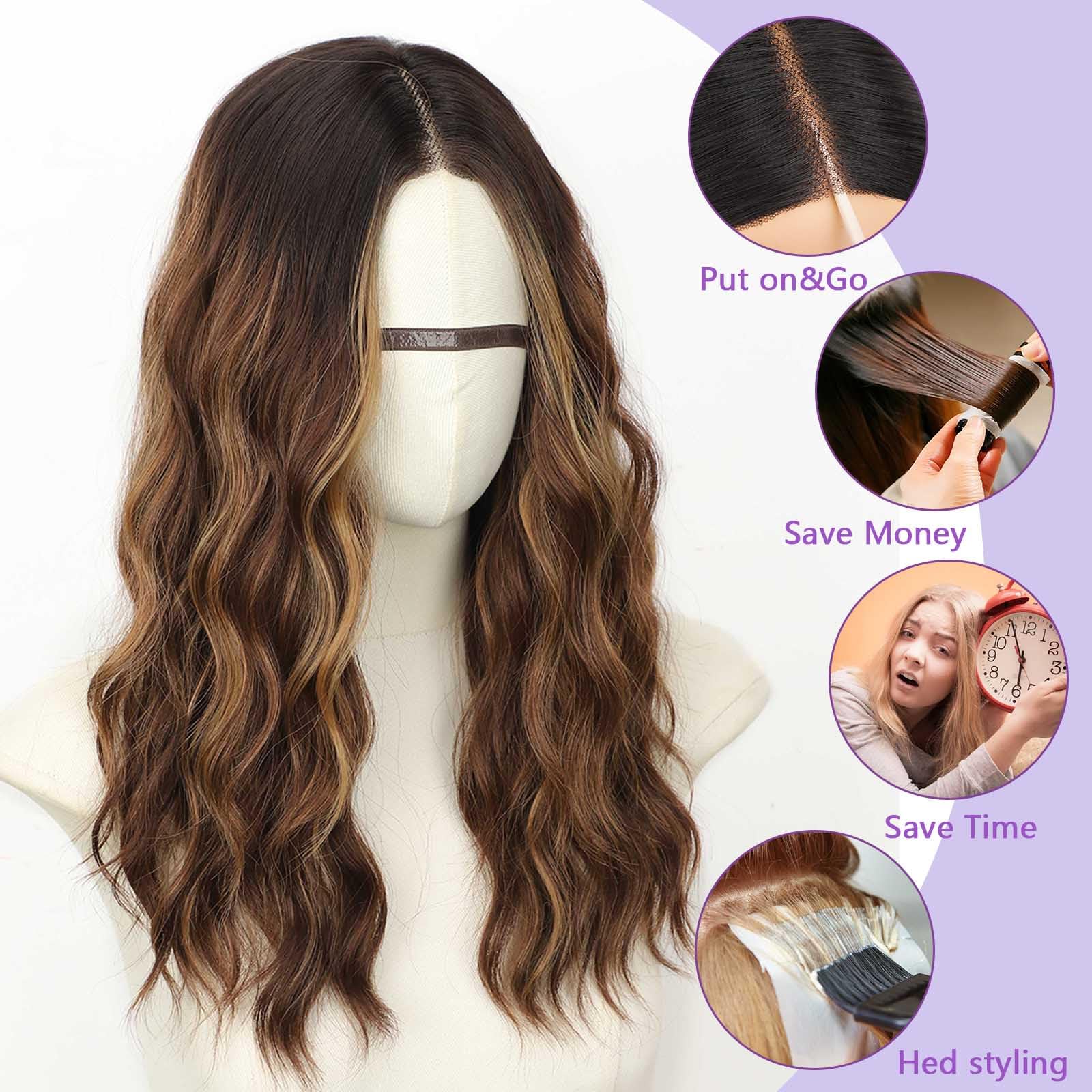 AISI HAIR 14Inch Dark to Light Blonde Wig for Women,Wave Synthetic Lace Wig