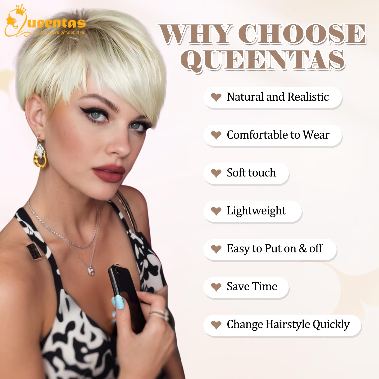 8" Layered Pixie Cut Synthetic Wig for Women Blonde Mixed Brown with Roots