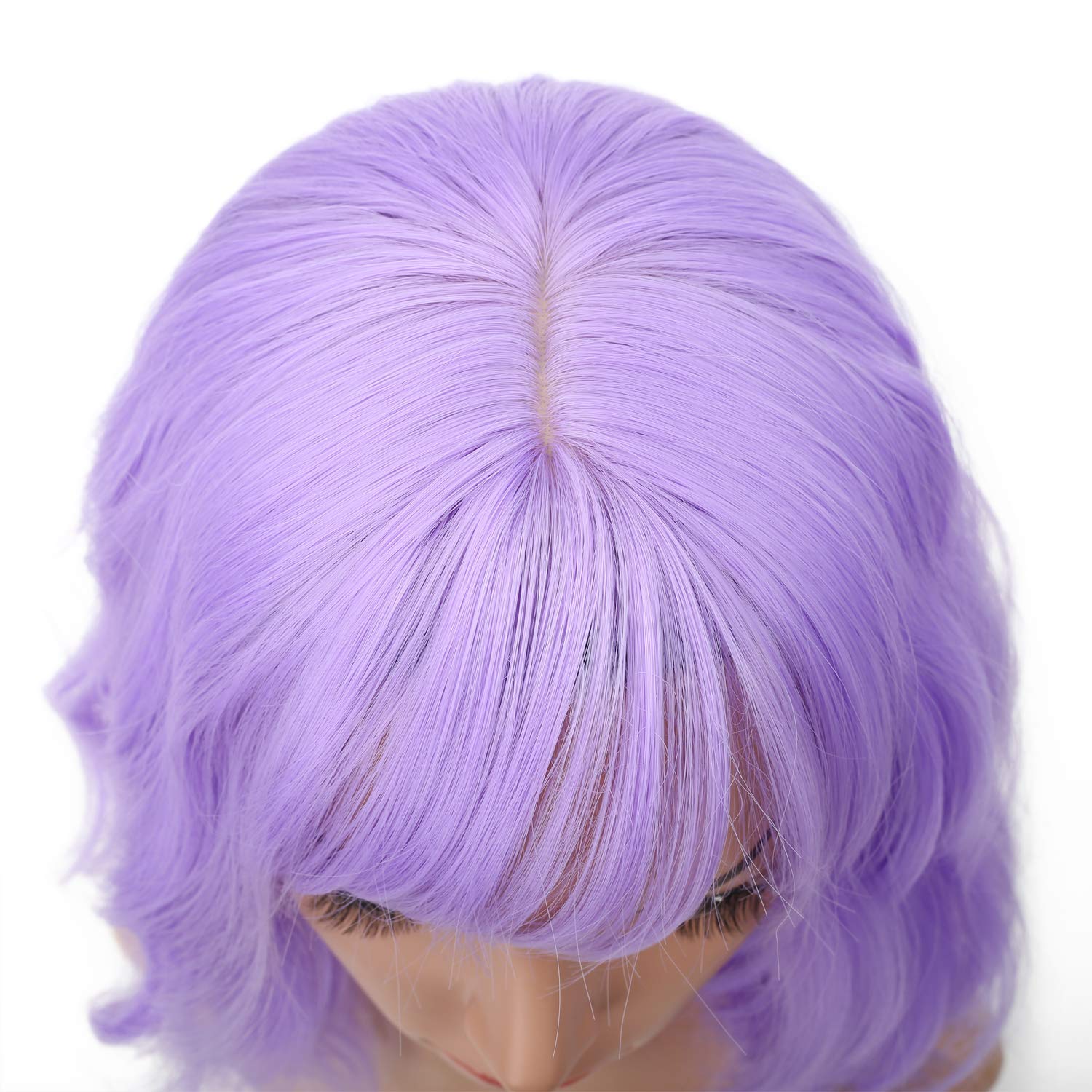 FAELBATY Blonde Wave Short Bob Wigs With Air Bangs Shoulder Length Wig For Women and Girls Curly Wavy Synthetic Cosplay Costume Wig (12" Mix blonde and gold)