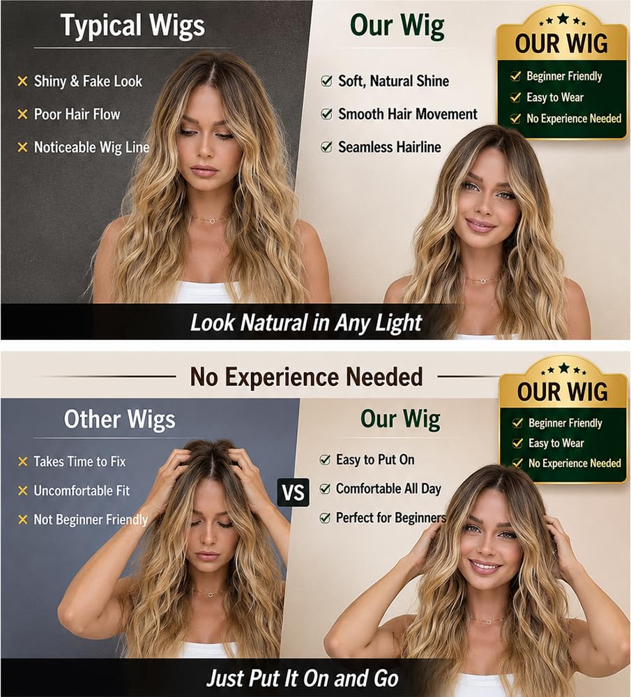 HMHIFI Blonde Wig for Women,26 Inch Long Wavy Curly Middle Part Hair