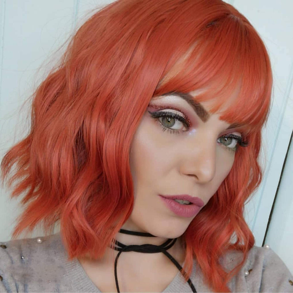 FAELBATY Blonde Wave Short Bob Wigs With Air Bangs Shoulder Length Wig For Women and Girls Curly Wavy Synthetic Cosplay Costume Wig (12" Mix blonde and gold)