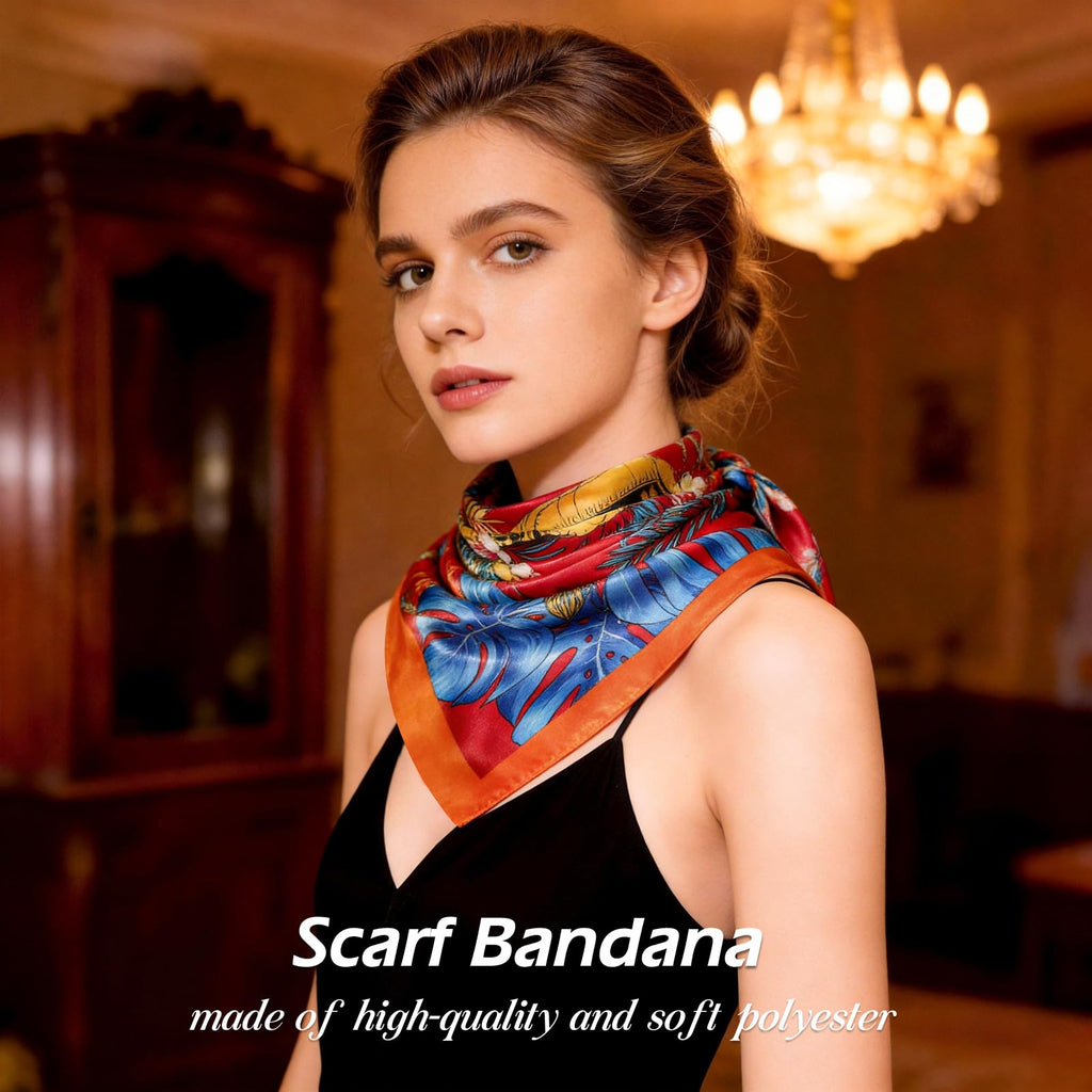 Ciormis 35" Silk Head Scarf for Women, 4 Pcs Satin Hair Scarf Square Silk Bandana Top Neck Scarves Hair Wraps for Sleeping