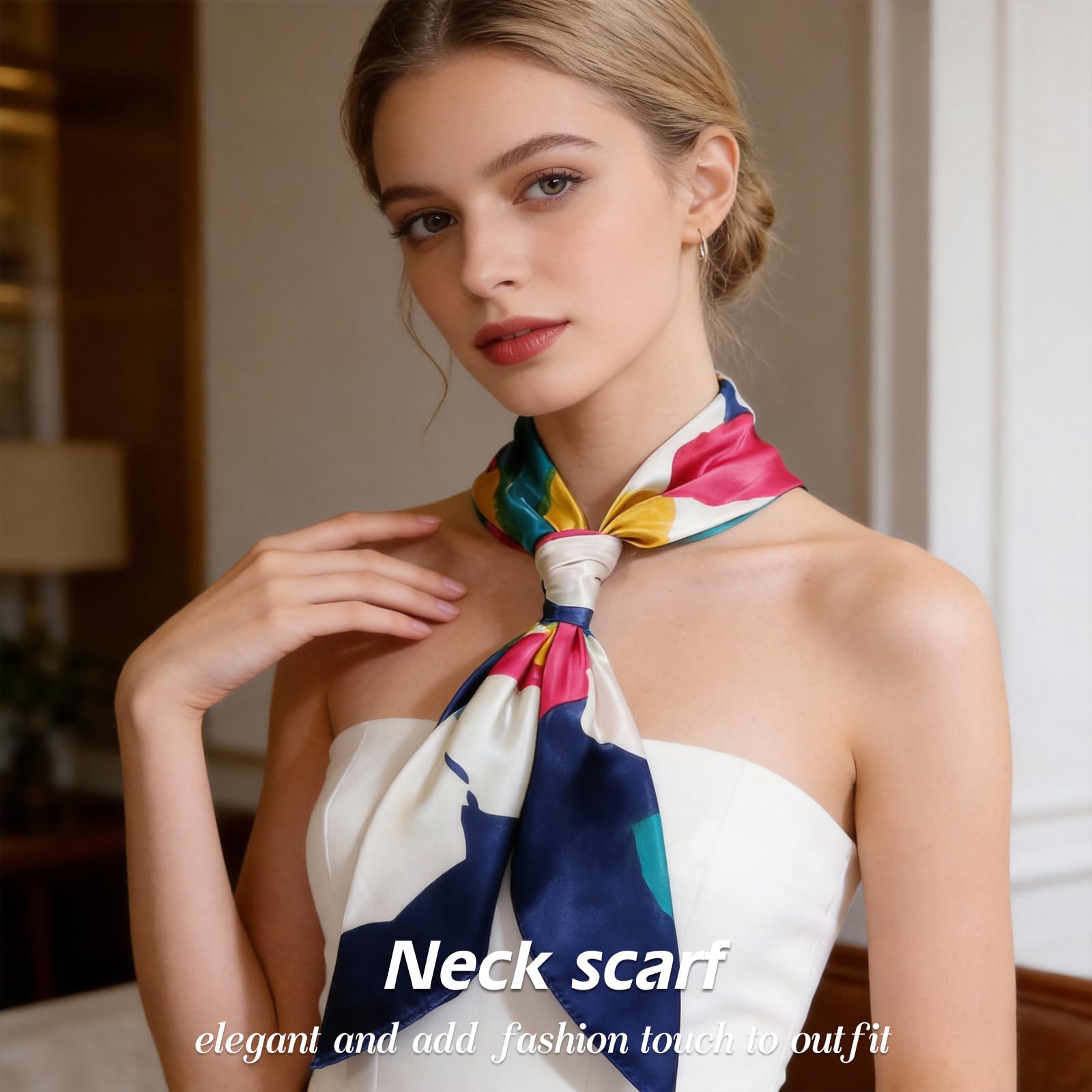 Ciormis 35" Silk Head Scarf for Women, 4 Pcs Satin Hair Scarf Square Silk Bandana Top Neck Scarves Hair Wraps for Sleeping