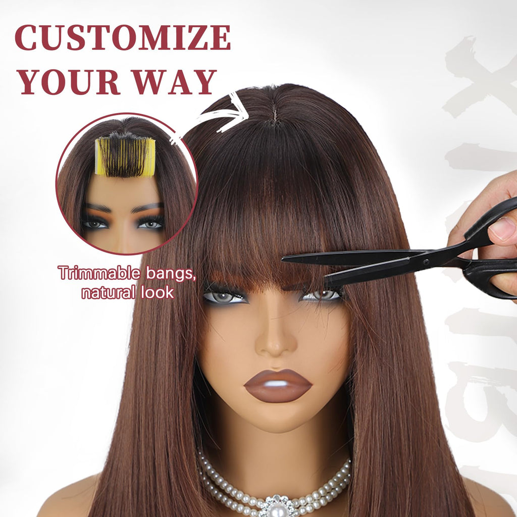 XIXIBI Wig with Bangs for Women,Long Straight,Brown Blonde Highlight