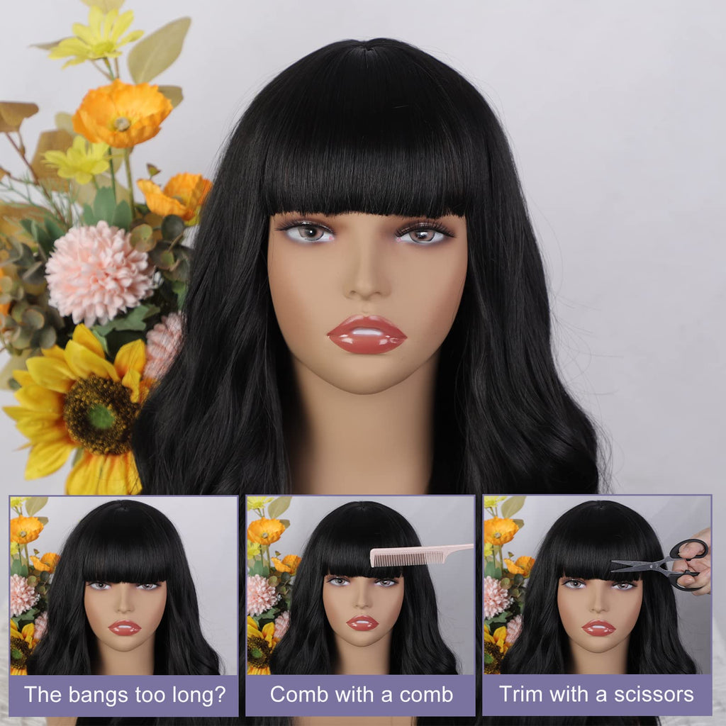 Lativ Ombre Blonde Brown Wig with Bangs Long Wavy Curly Wig with Brown End