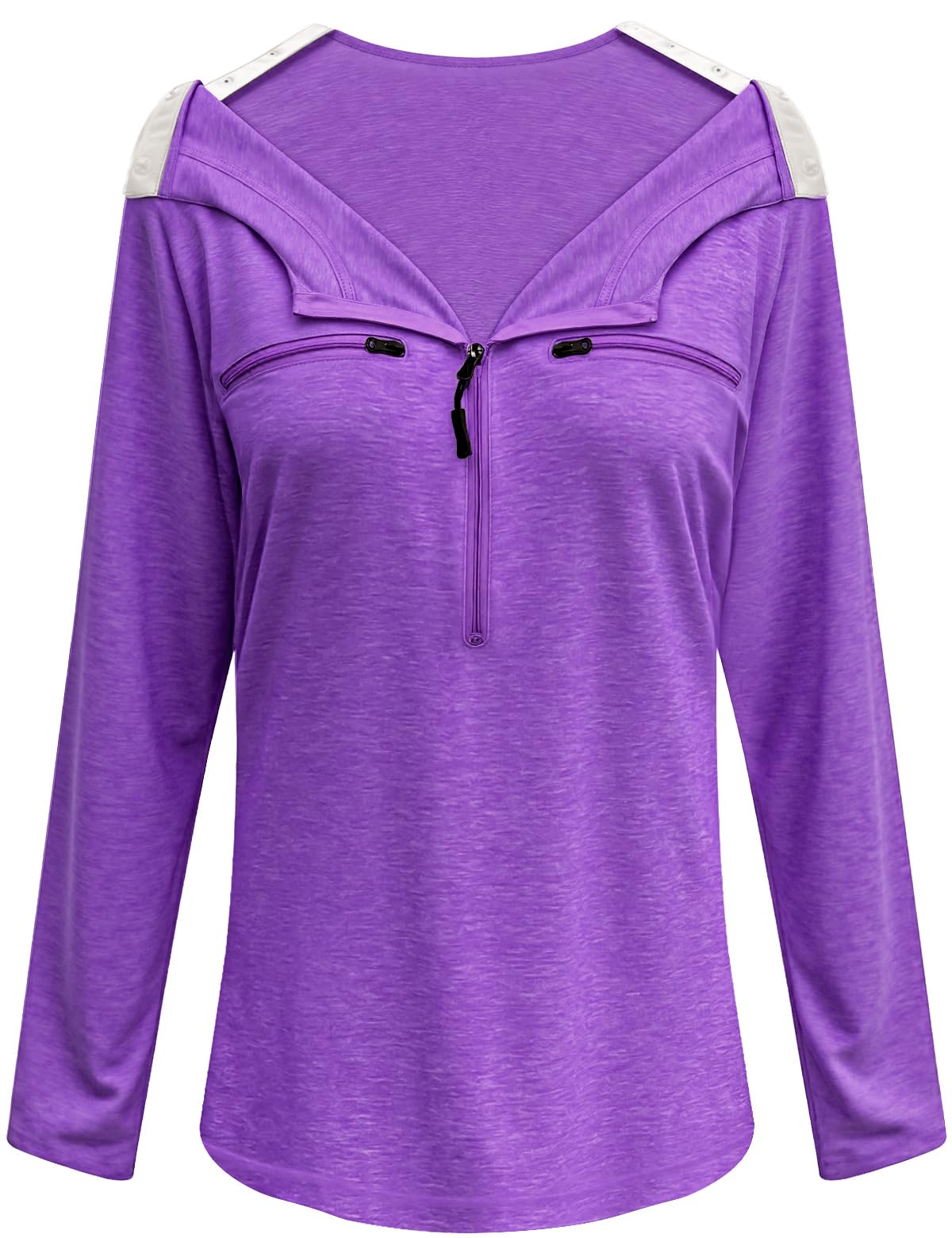 Chemo Port Shirts for Women Long Sleeve Post-Surgery Recovery with 2 Side Snaps Shoulder Surgery & Dialysis Recovery Shirts