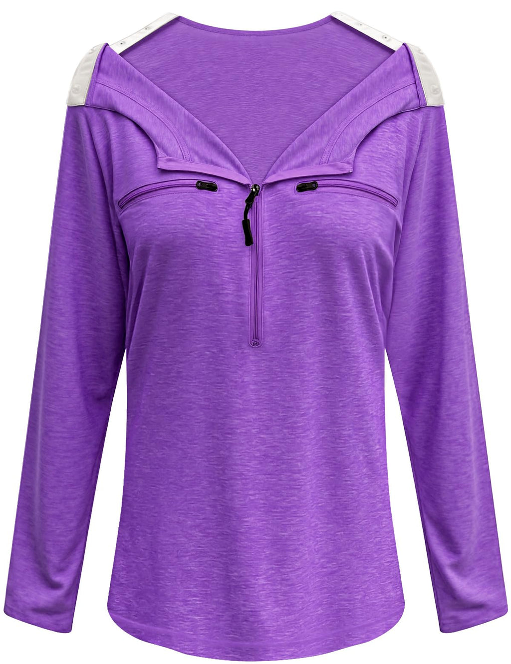 Chemo Port Shirts for Women Long Sleeve Post-Surgery Recovery with 2 Side Snaps Shoulder Surgery & Dialysis Recovery Shirts