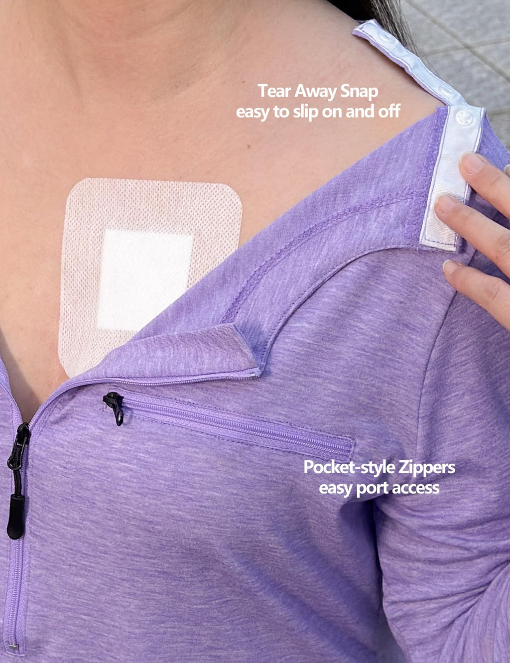 Chemo Port Shirts for Women Long Sleeve Post-Surgery Recovery with 2 Side Snaps Shoulder Surgery & Dialysis Recovery Shirts