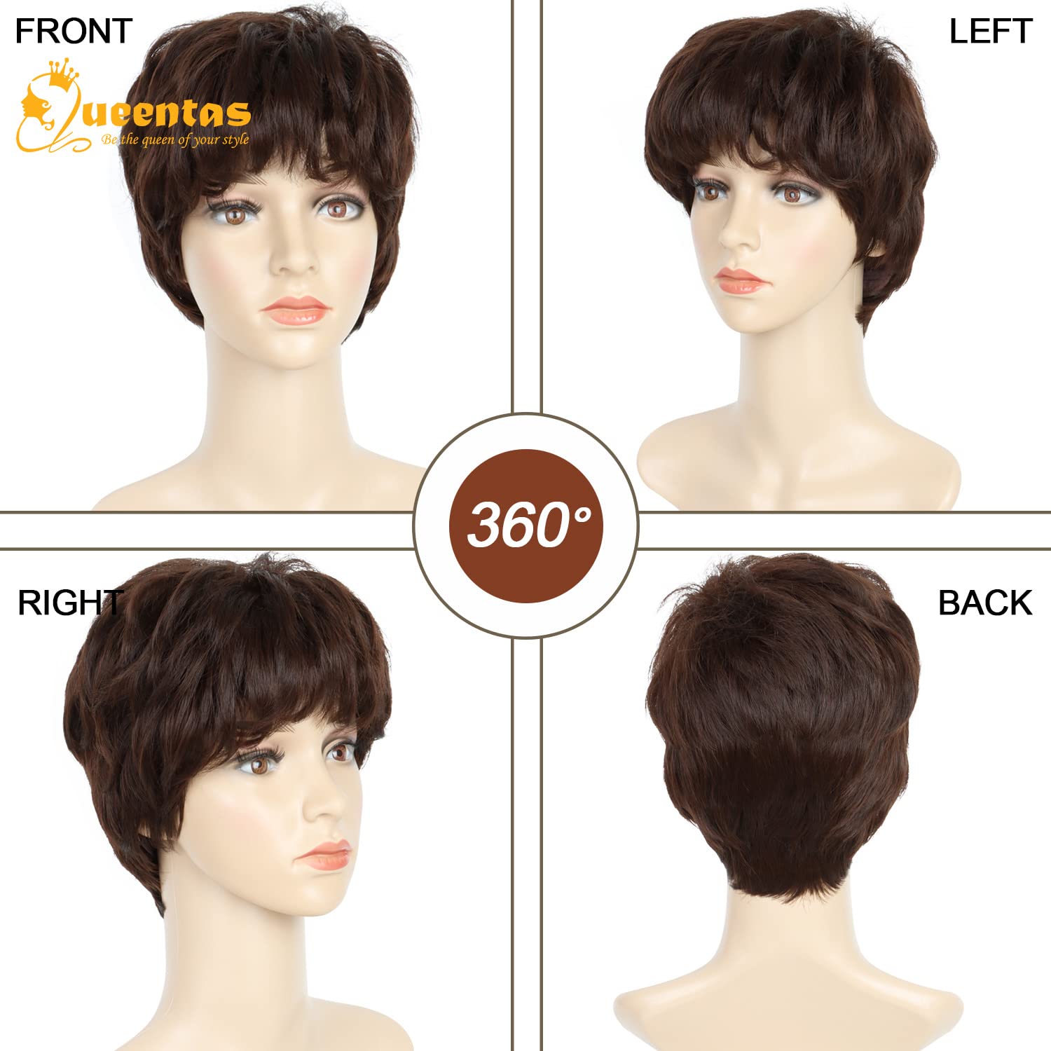 8" Layered Pixie Cut Synthetic Wig for Women Blonde Mixed Brown with Roots