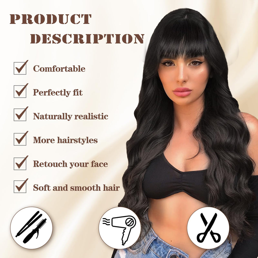 Lativ Ombre Blonde Brown Wig with Bangs Long Wavy Curly Wig with Brown End