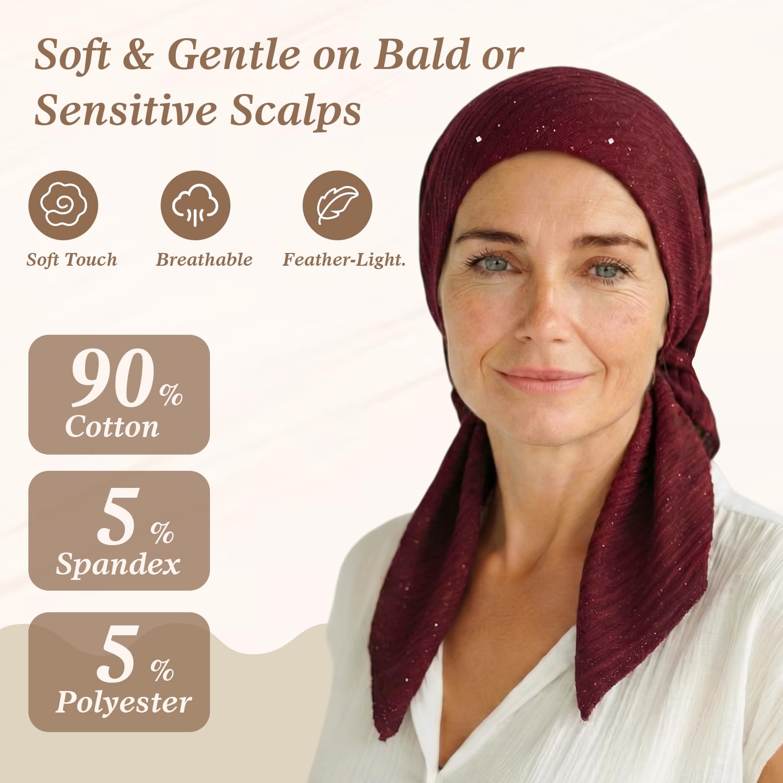 Pretied Head Scarves for Women – Fashionable Glitter Turban Head Wraps, Stylish Chemo Headwear, Elegant Hair Coverings