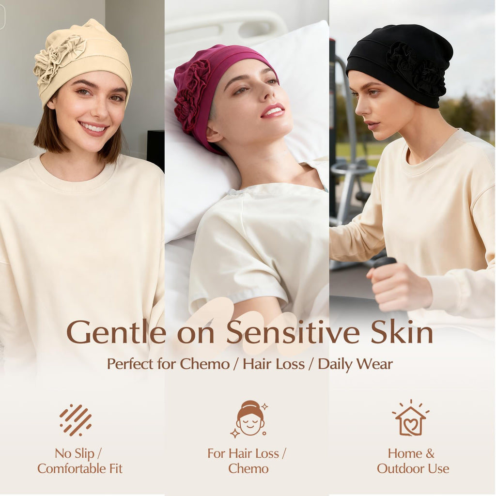 4 Pcs Stylish Cotton Chemo Headwear for Women, Soft Chemo Hats for Hair Loss