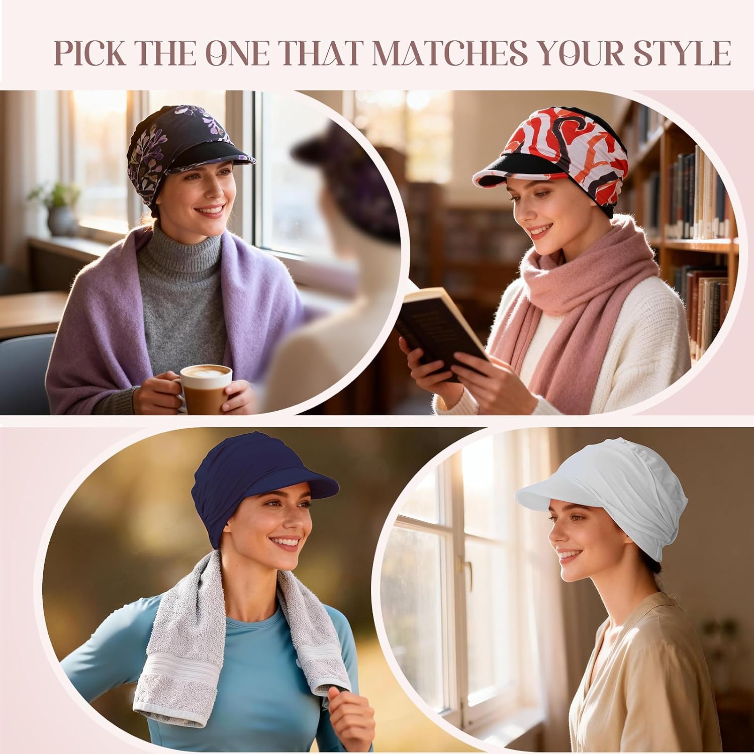 4 Pcs Stretch Chemo Headwear for Women, Soft Cancer Headwear, Viscose Newsboy Cap Elastic Cancer Hat for Hair Loss