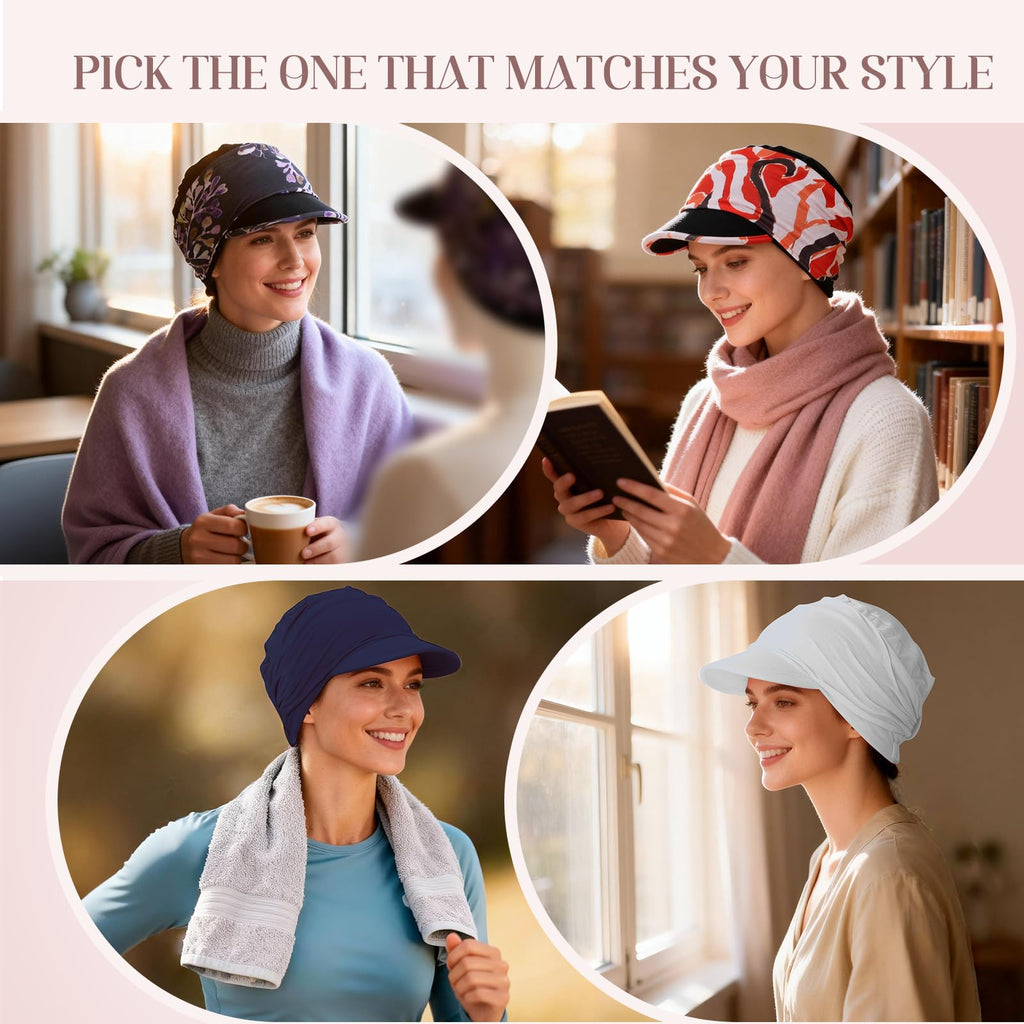 4 Pcs Stretch Chemo Headwear for Women, Soft Cancer Headwear, Viscose Newsboy Cap Elastic Cancer Hat for Hair Loss