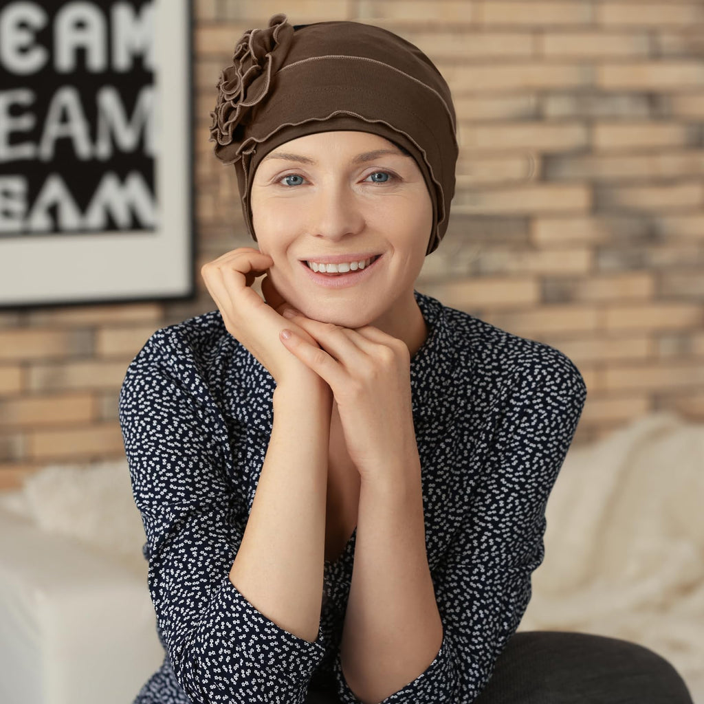 AIPESL 4 Pieces Cotton Chemo Turban Headwear, Soft Cancer Headwear Elastic Cancer Cap for Women with Hair Loss