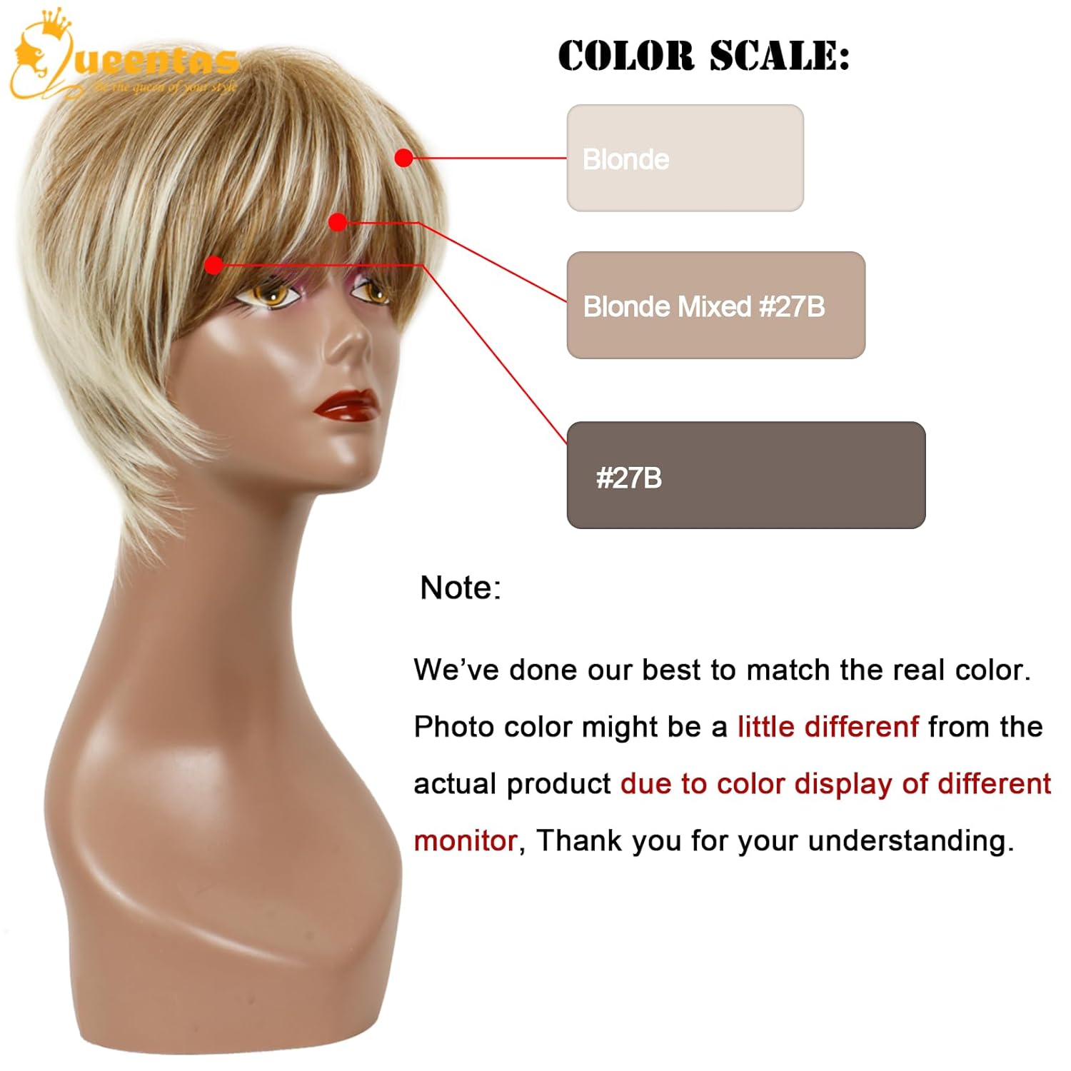 8" Layered Pixie Cut Synthetic Wig for Women Blonde Mixed Brown with Roots
