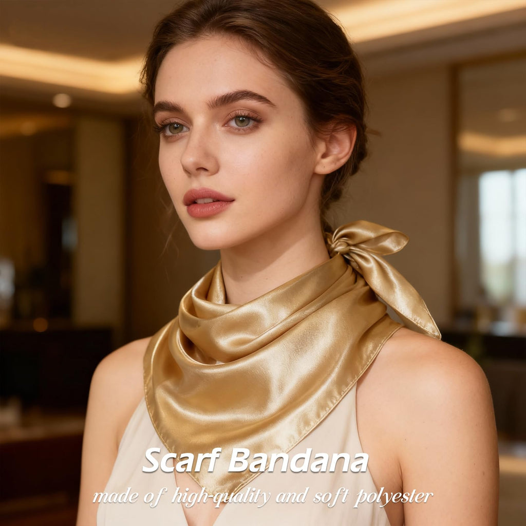Ciormis 35" Silk Head Scarf for Women, 4 Pcs Satin Hair Scarf Square Silk Bandana Top Neck Scarves Hair Wraps for Sleeping