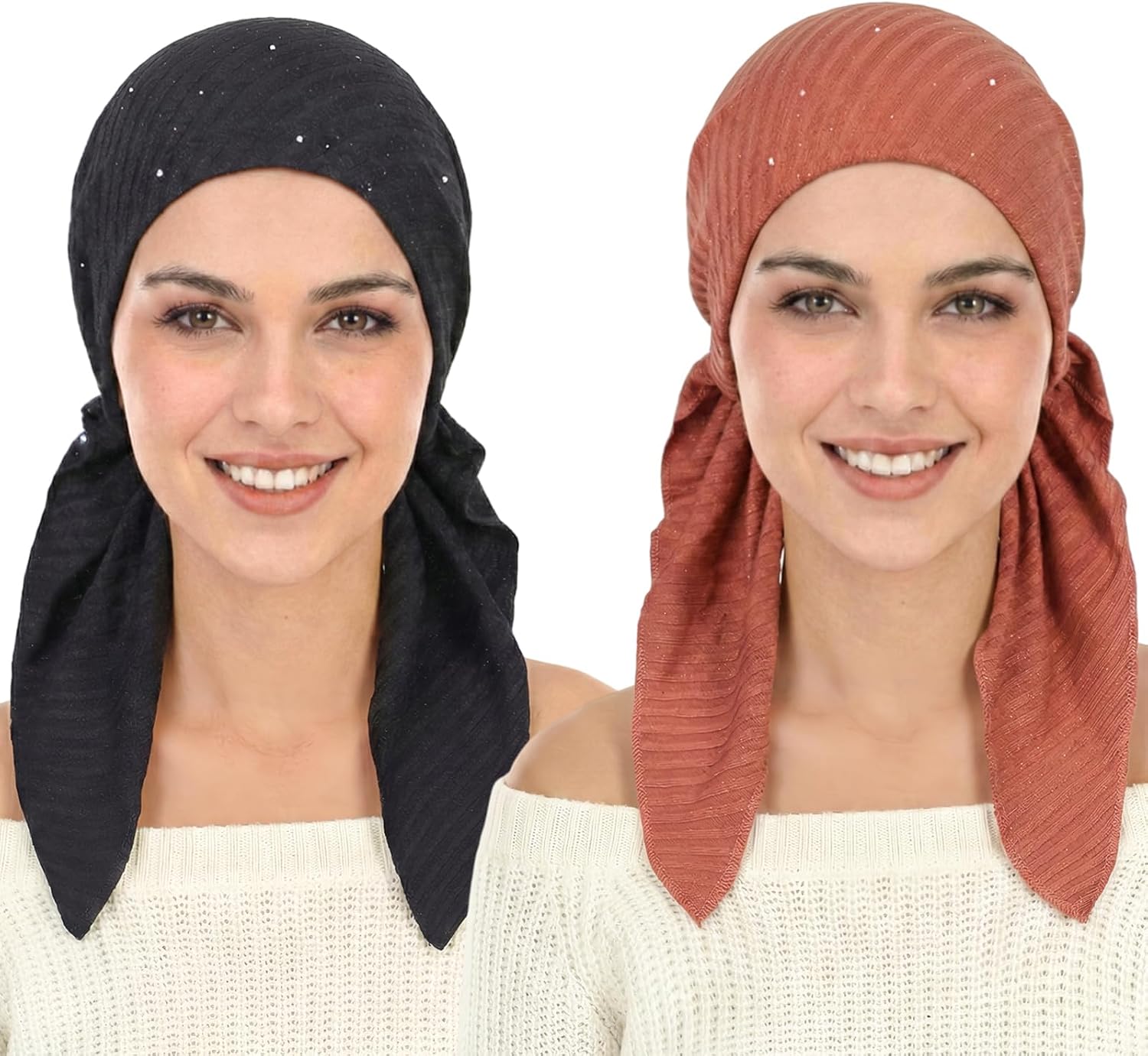 Pretied Head Scarves for Women – Fashionable Glitter Turban Head Wraps, Stylish Chemo Headwear, Elegant Hair Coverings