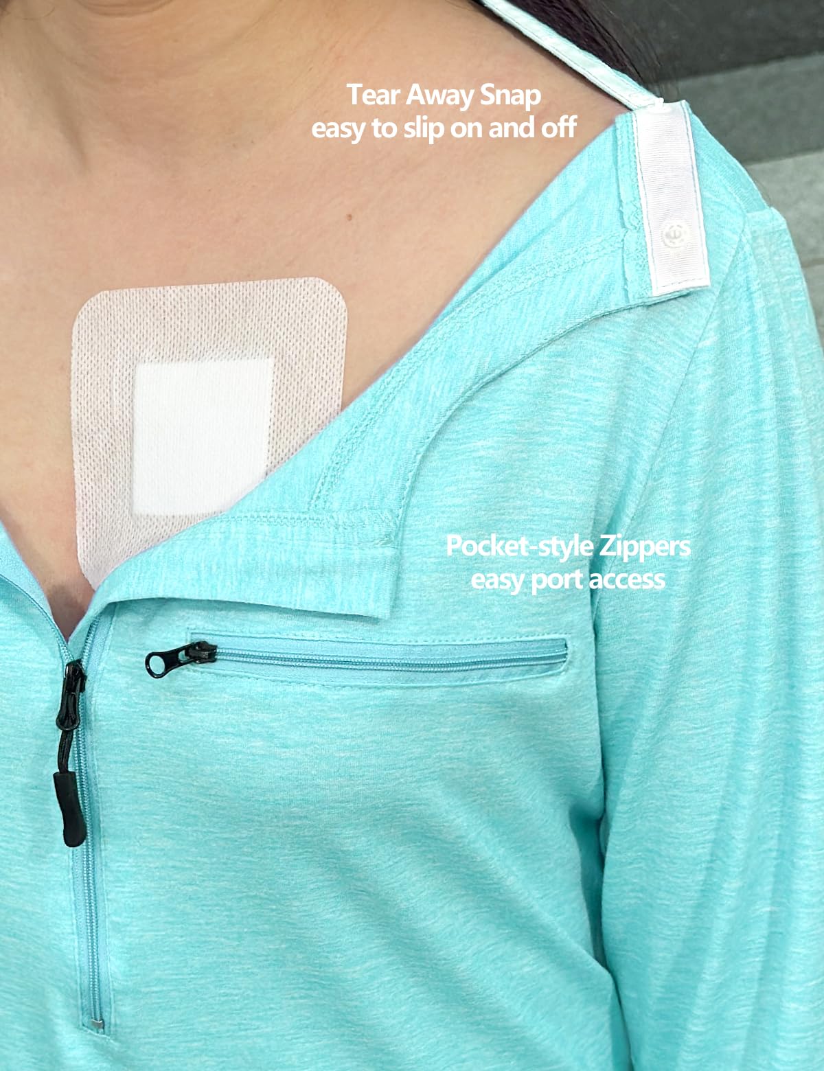 Chemo Port Shirts for Women Long Sleeve Post-Surgery Recovery with 2 Side Snaps Shoulder Surgery & Dialysis Recovery Shirts