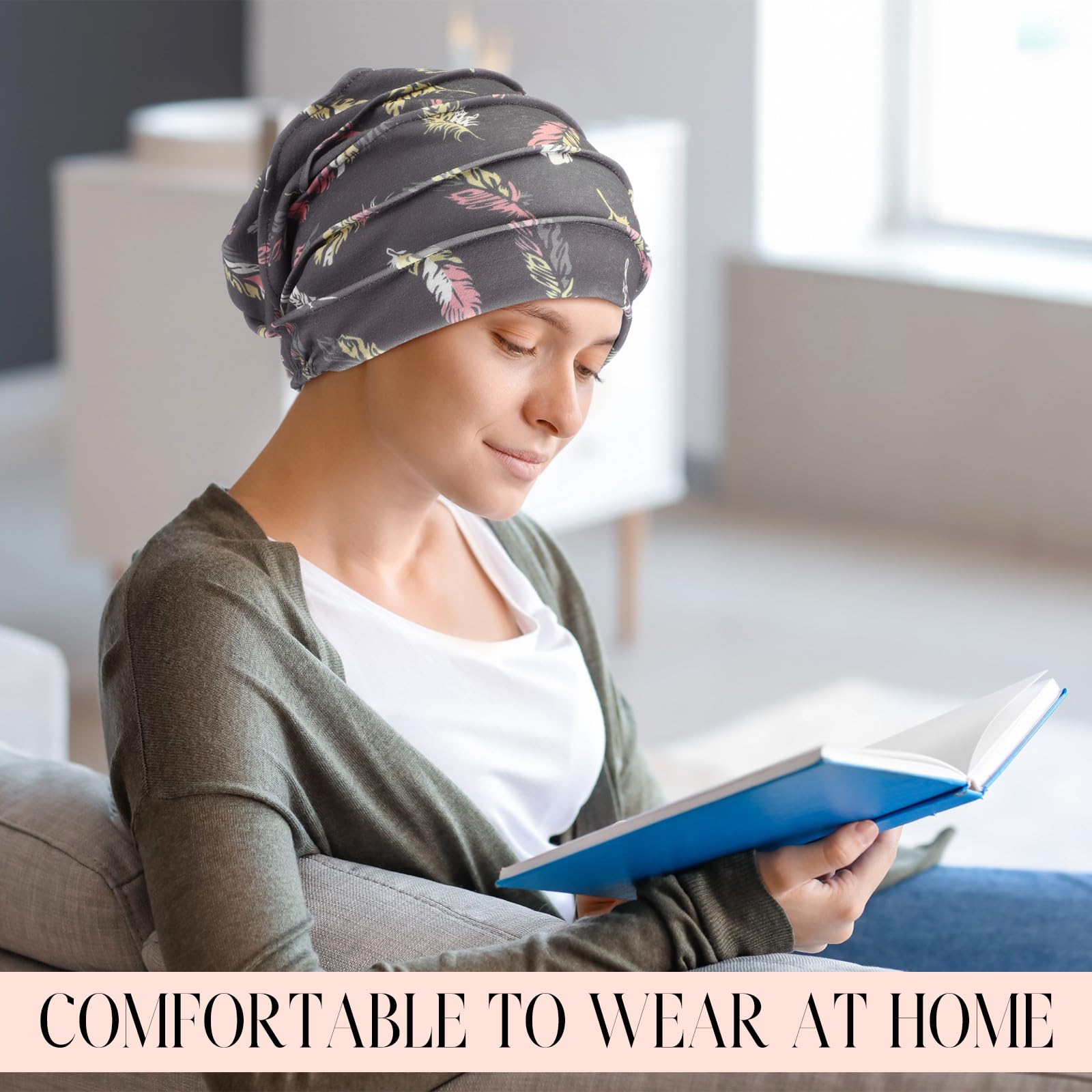 Geyoga 6 Pieces Chemo Headwear Caps for Women Cancer Slouchy Beanies Hats Warm Polyester Turban Hats Stretchy Sleeping
