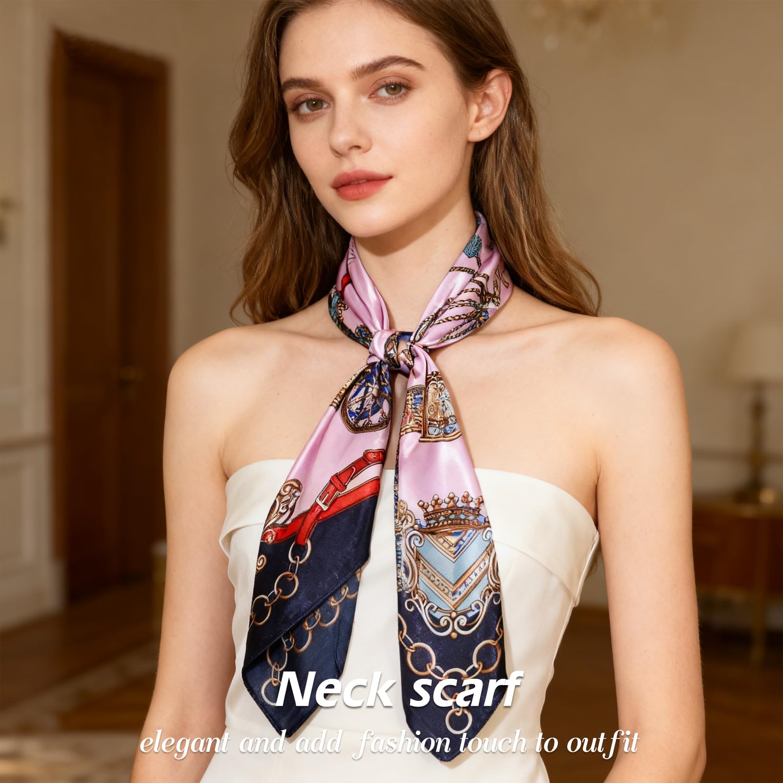 Ciormis 35" Silk Head Scarf for Women, 4 Pcs Satin Hair Scarf Square Silk Bandana Top Neck Scarves Hair Wraps for Sleeping