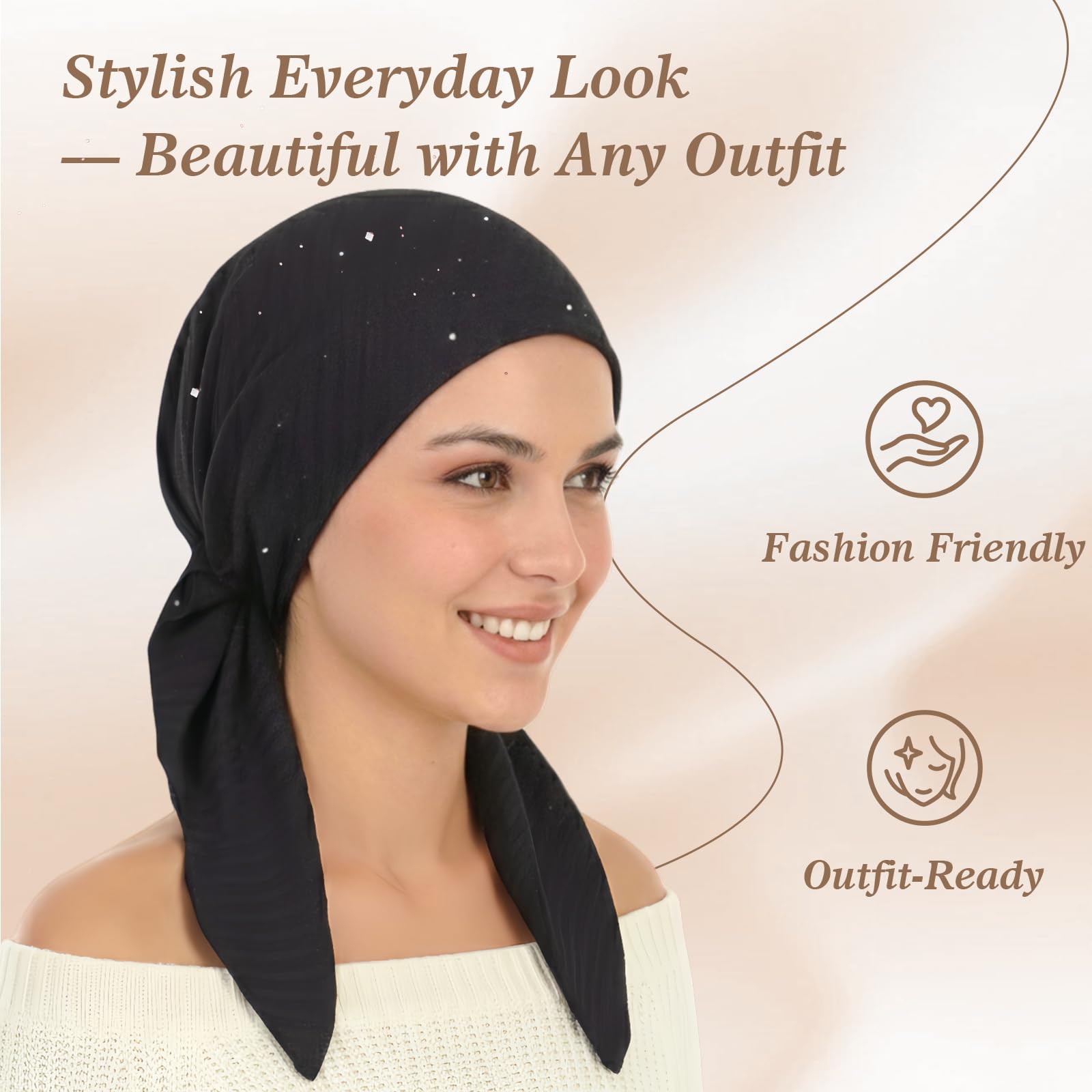 Pretied Head Scarves for Women – Fashionable Glitter Turban Head Wraps, Stylish Chemo Headwear, Elegant Hair Coverings