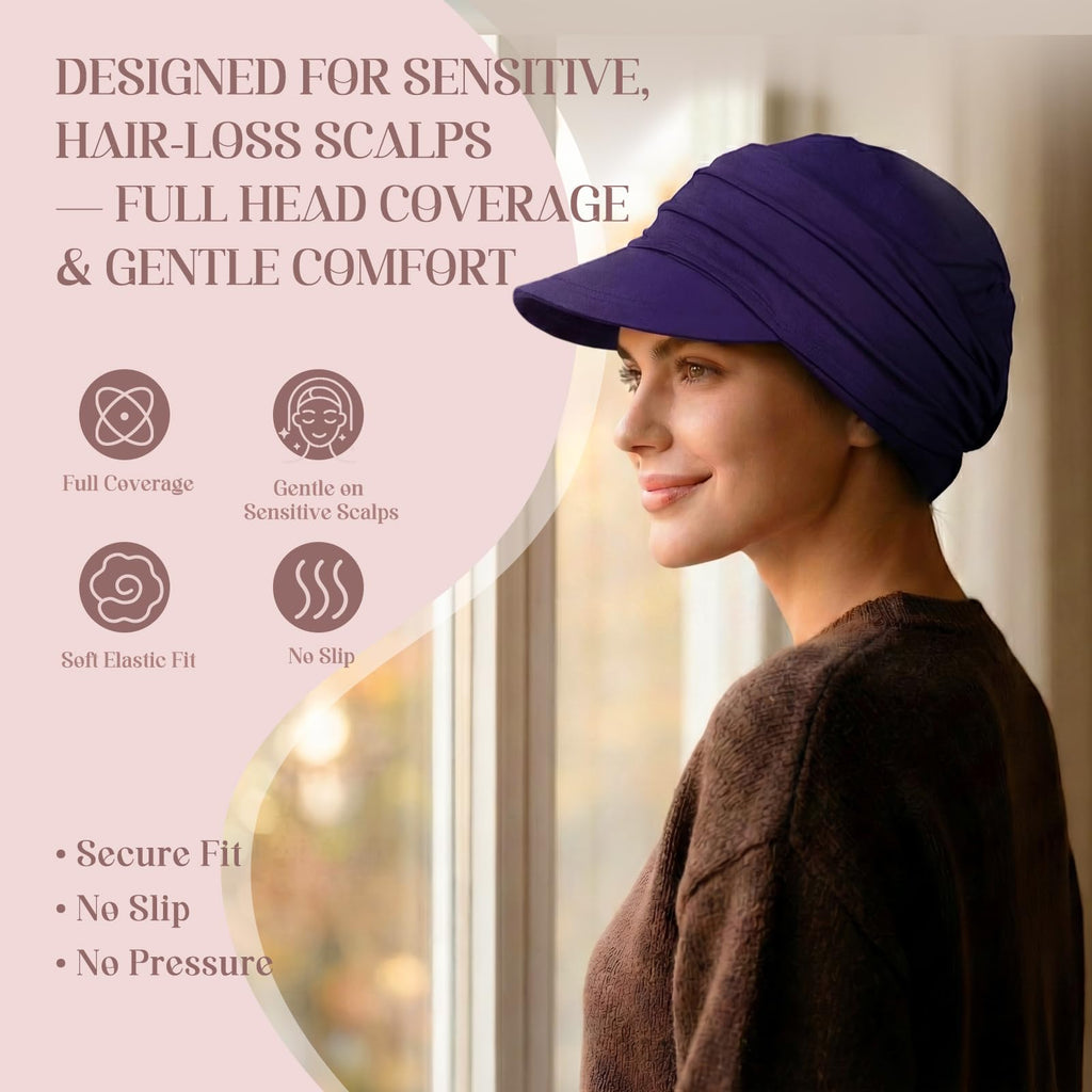 4 Pcs Stretch Chemo Headwear for Women, Soft Cancer Headwear, Viscose Newsboy Cap Elastic Cancer Hat for Hair Loss