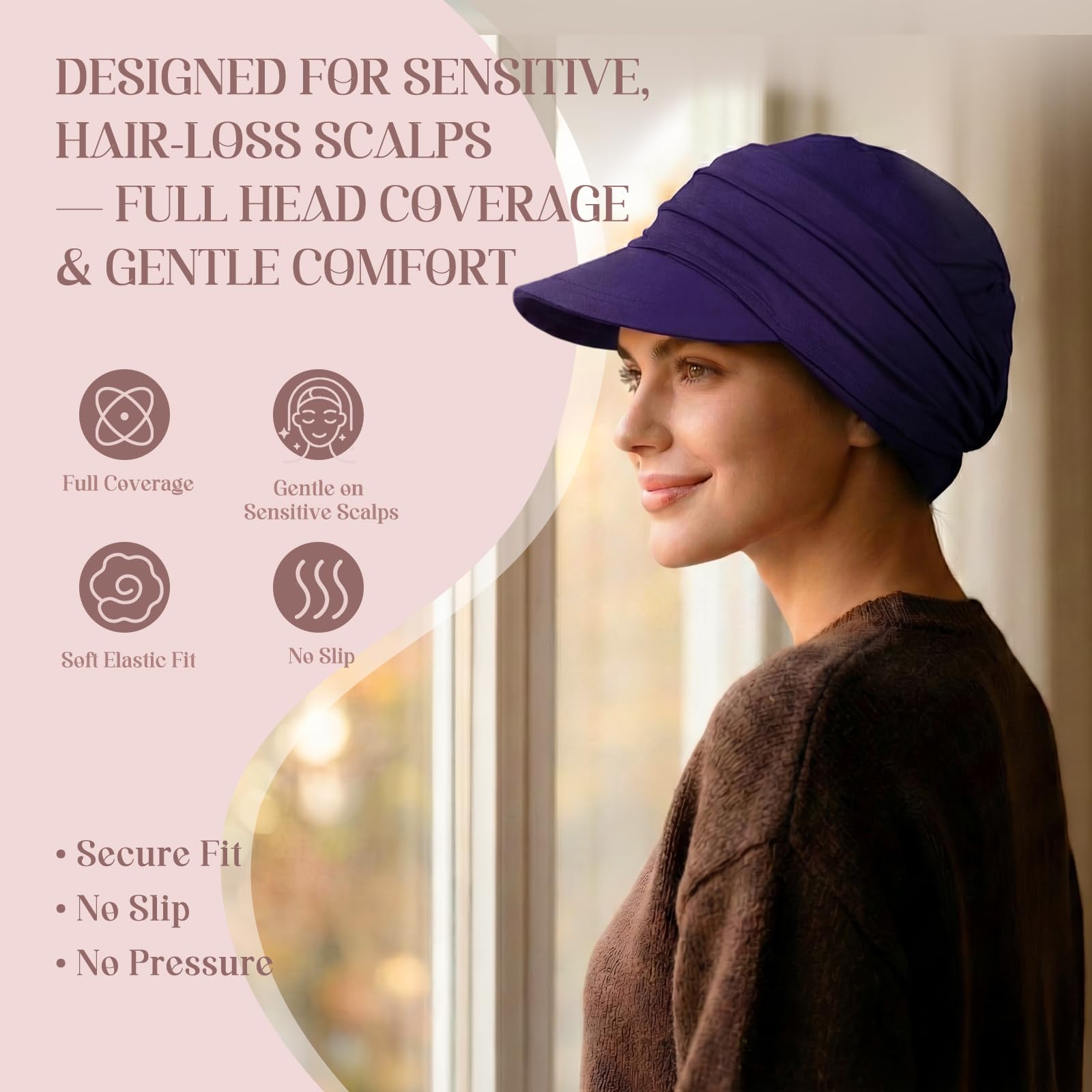 4 Pcs Stretch Chemo Headwear for Women, Soft Cancer Headwear, Viscose Newsboy Cap Elastic Cancer Hat for Hair Loss