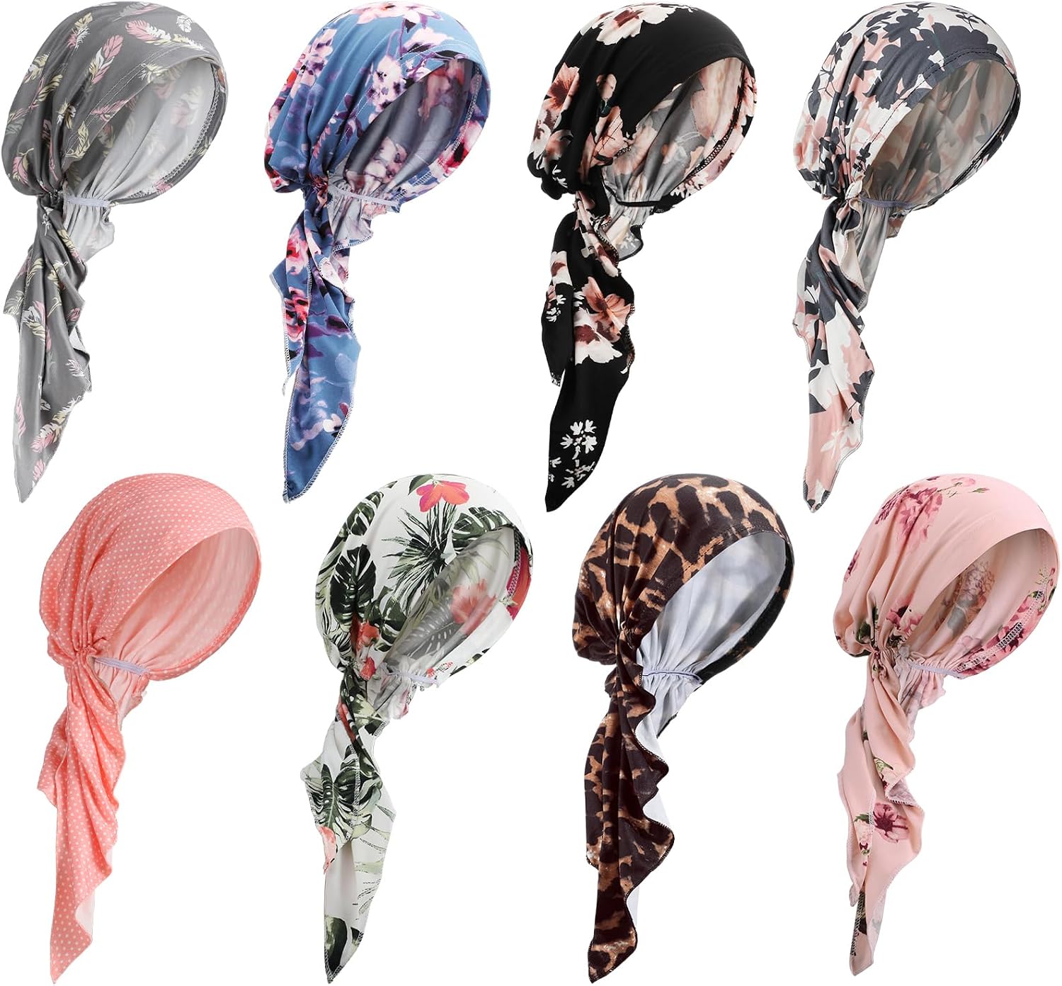 Halfchet 8 Pcs Chemo Headwear for Women Pre Tied Cancer Scarf Caps Soft Elastic Head Scarf Turbans for Patients Hair Loss Cover Hat