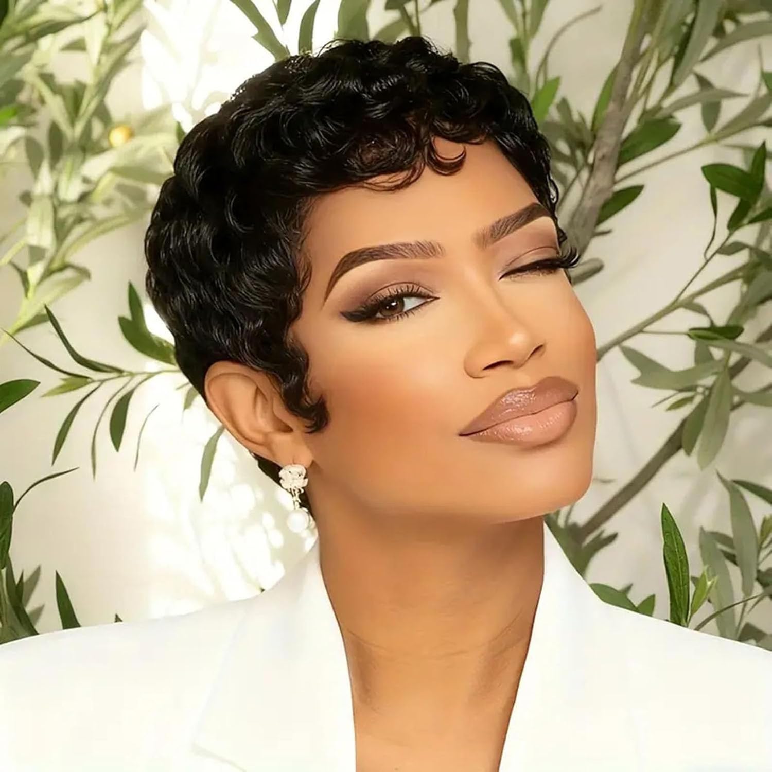 VRZ Pixie Cut Wigs for Black Women Brazilian Curly Pixie Cut Wig Human Hair Glueless Short Layered Wigs With Bangs Natural Black Color No Glue Human Hair Wig for Daily Use