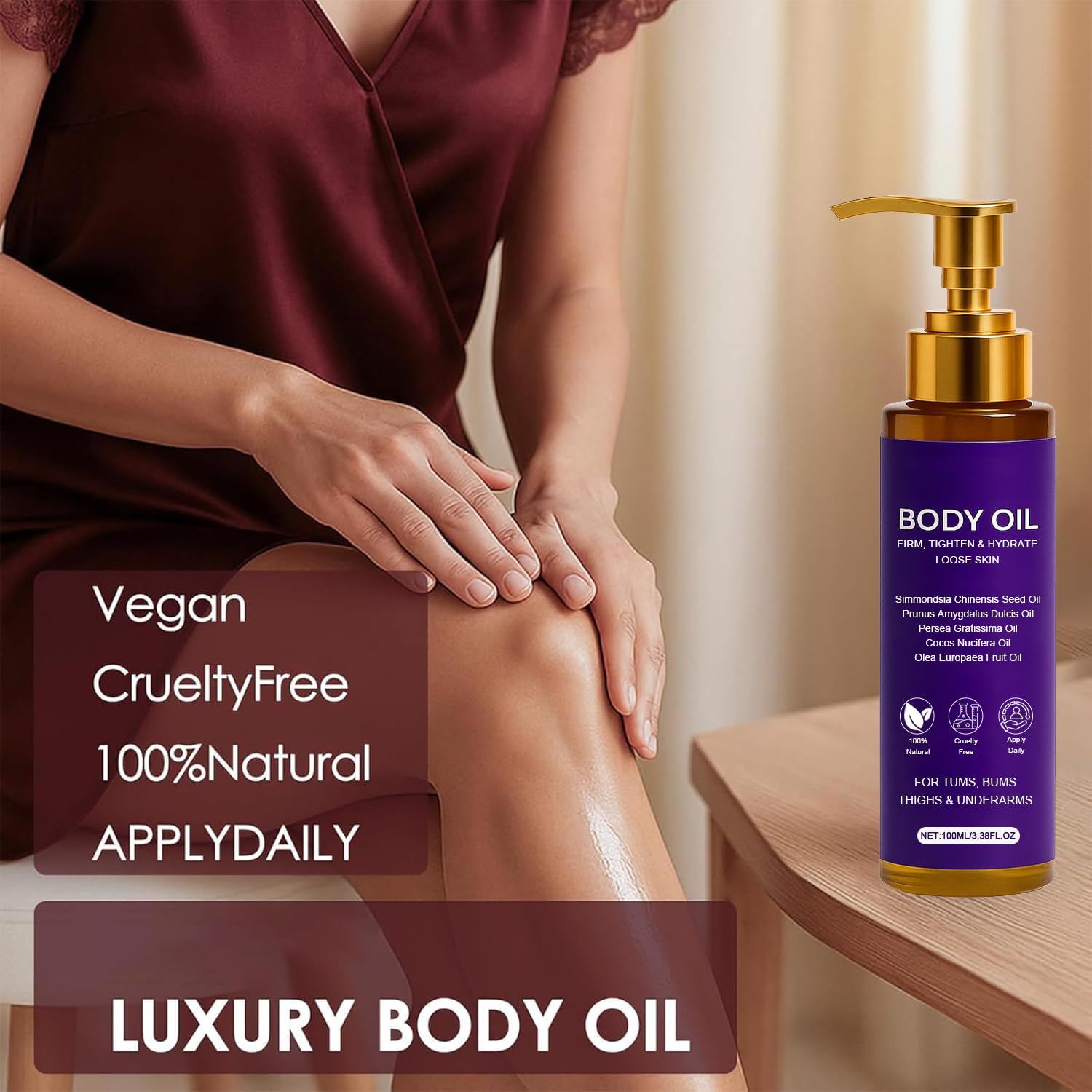 Body Firming Oil, Luxury Body Oil for Crepe Skin, 8 Natural Plant Cold-Pressed Oils, Deep Hydration & Moisturize, Firming Tightening & Hydrating Body Serum, Smooths Skin for Women