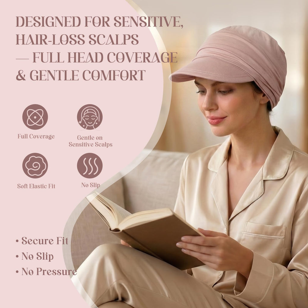 4 Pcs Stretch Chemo Headwear for Women, Soft Cancer Headwear, Viscose Newsboy Cap Elastic Cancer Hat for Hair Loss
